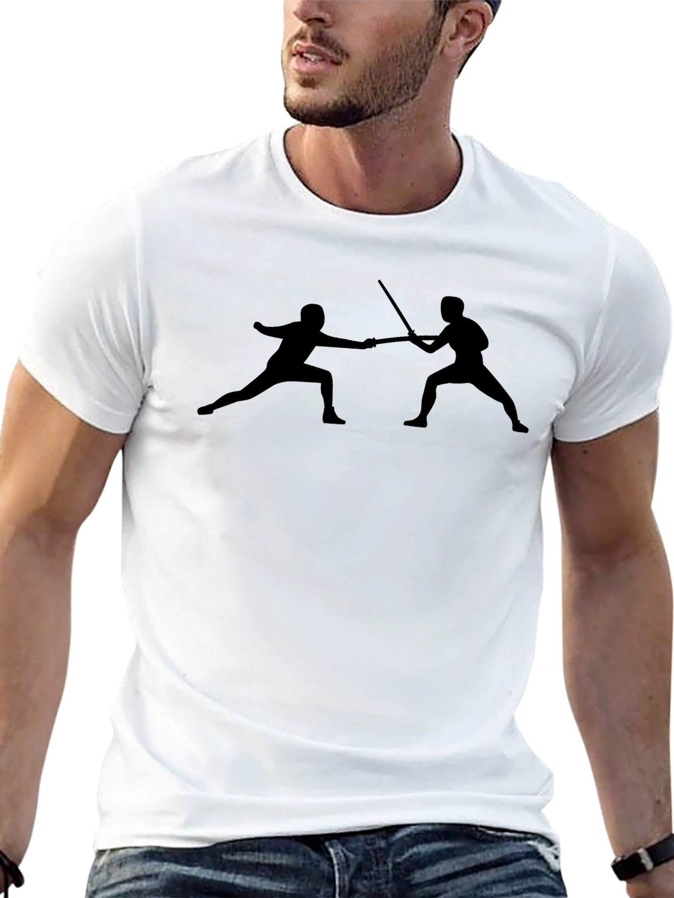 Black Fencing Silhouette Graphic Tee - Black Cotton Blend view 13