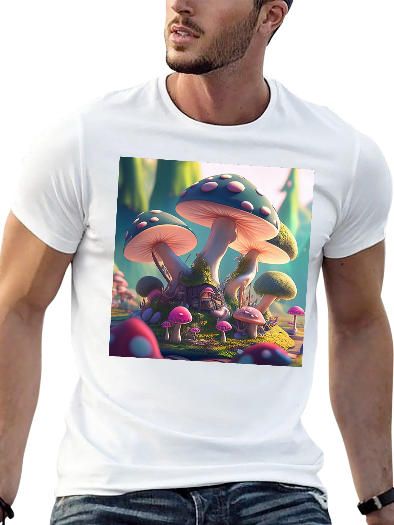 Black Magical Mushroom House T-Shirt view 13