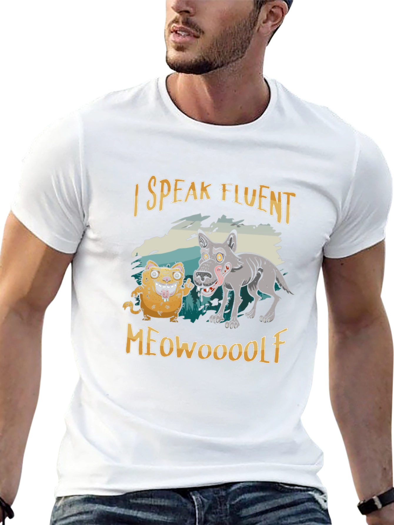 Black I Speak Fluent Meowooolf Funny Novelty T-Shirt view 13