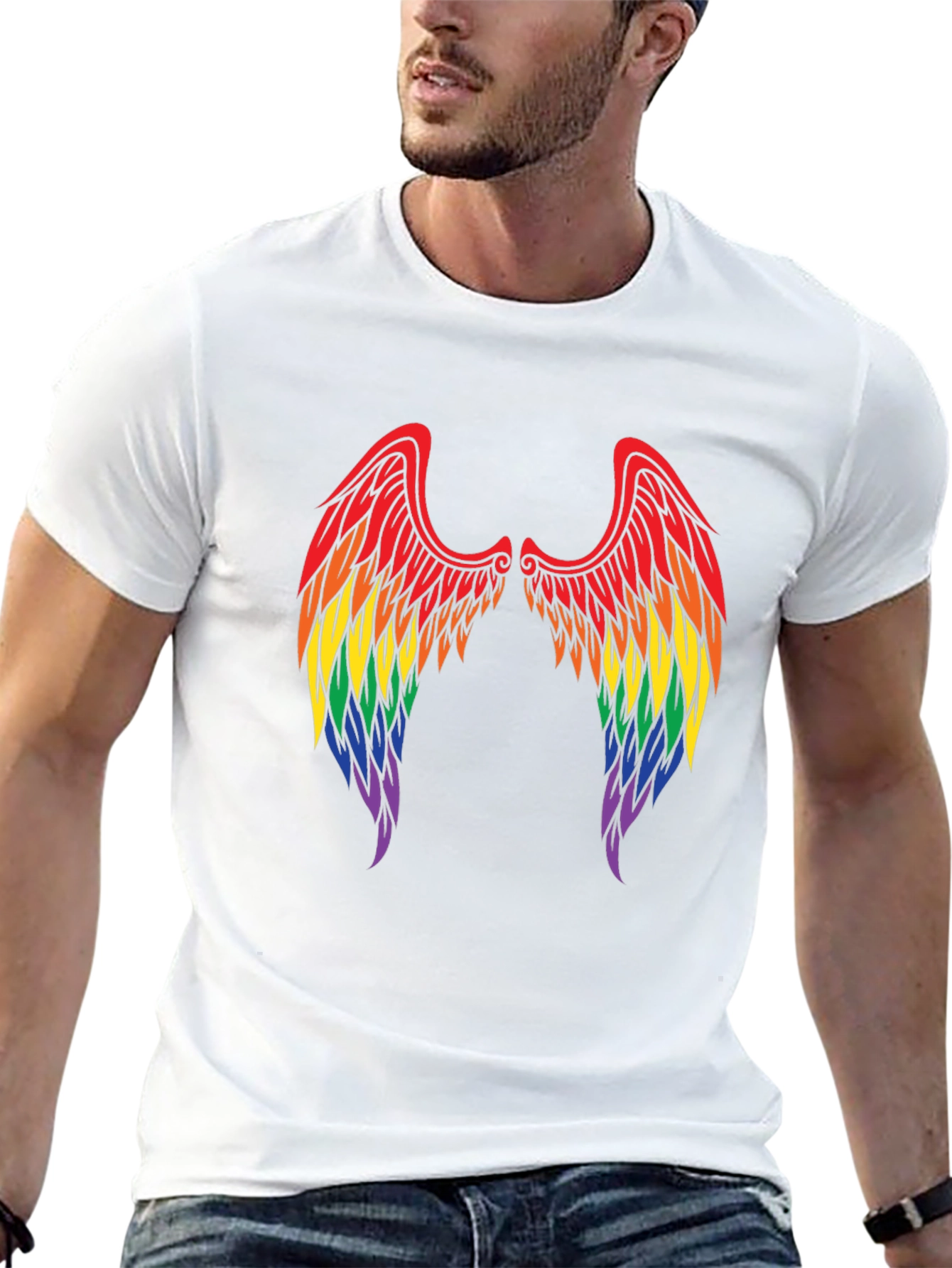 Black Rainbow Angel Wings T-Shirt - Pride Tee view 13