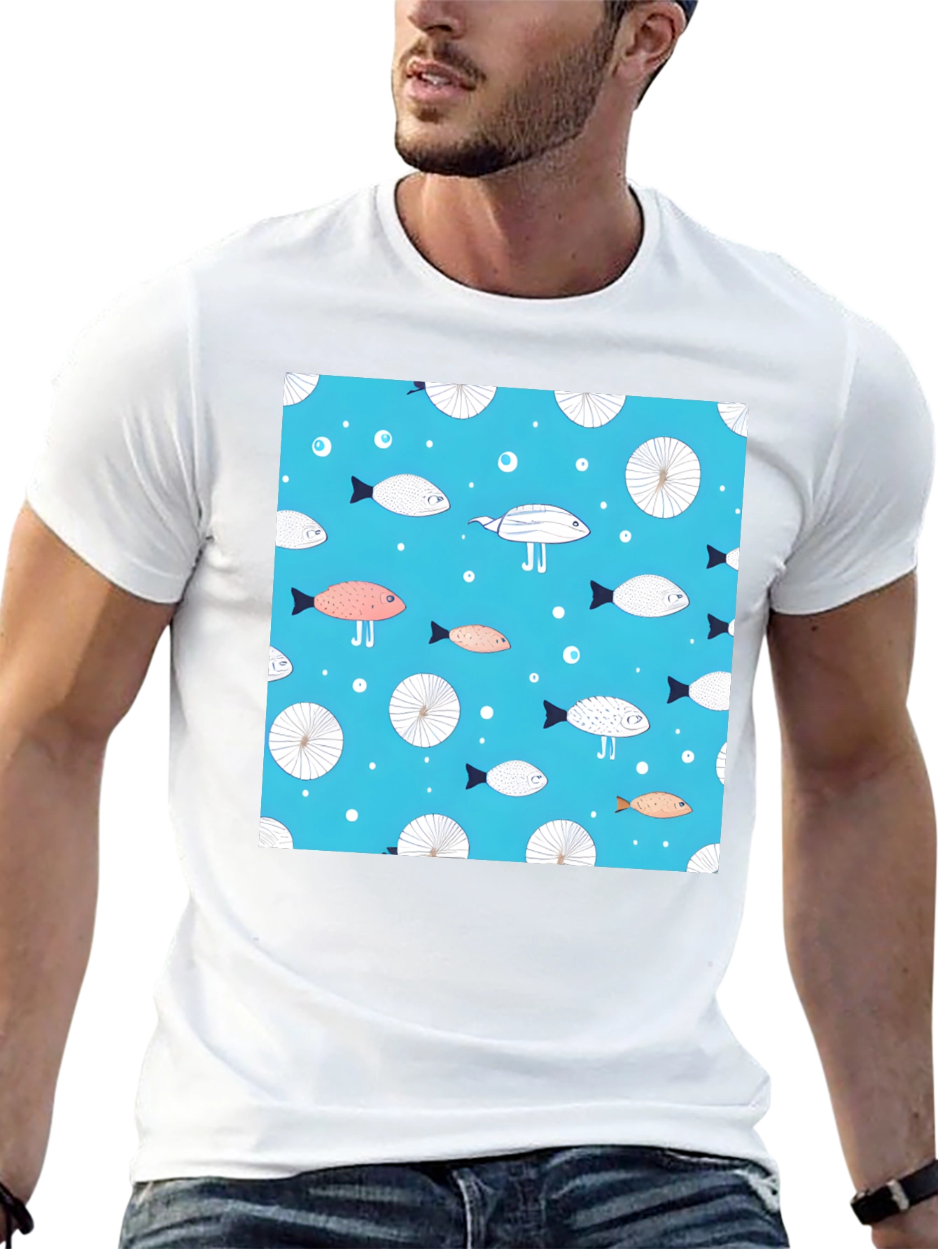 Black Fun Fish Pattern Tee - Unique Aquatic Design view 13