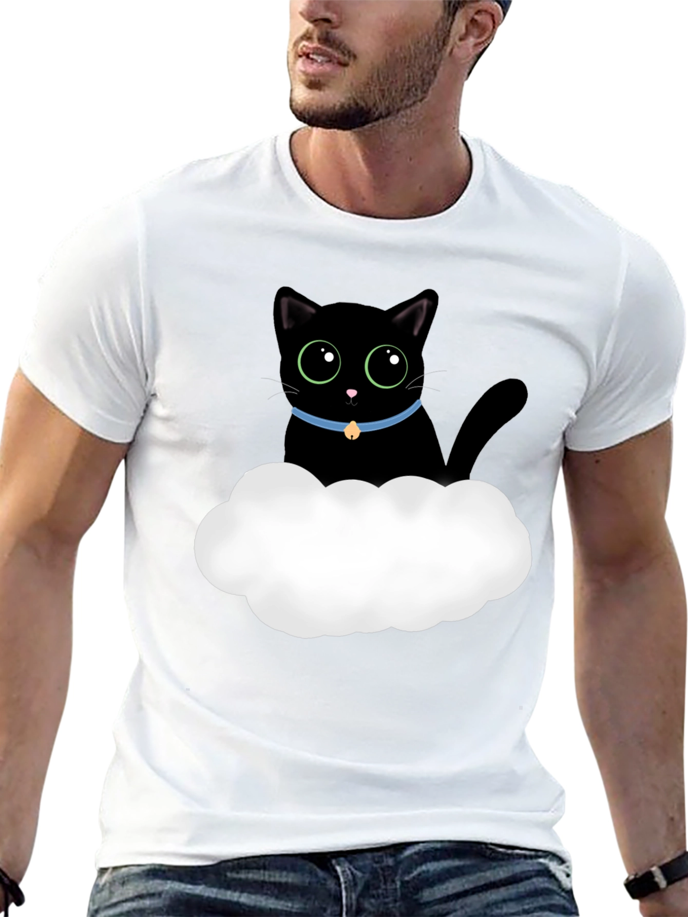 Black Cute Black Cat Cloud T-Shirt - Soft Cotton Tee view 13
