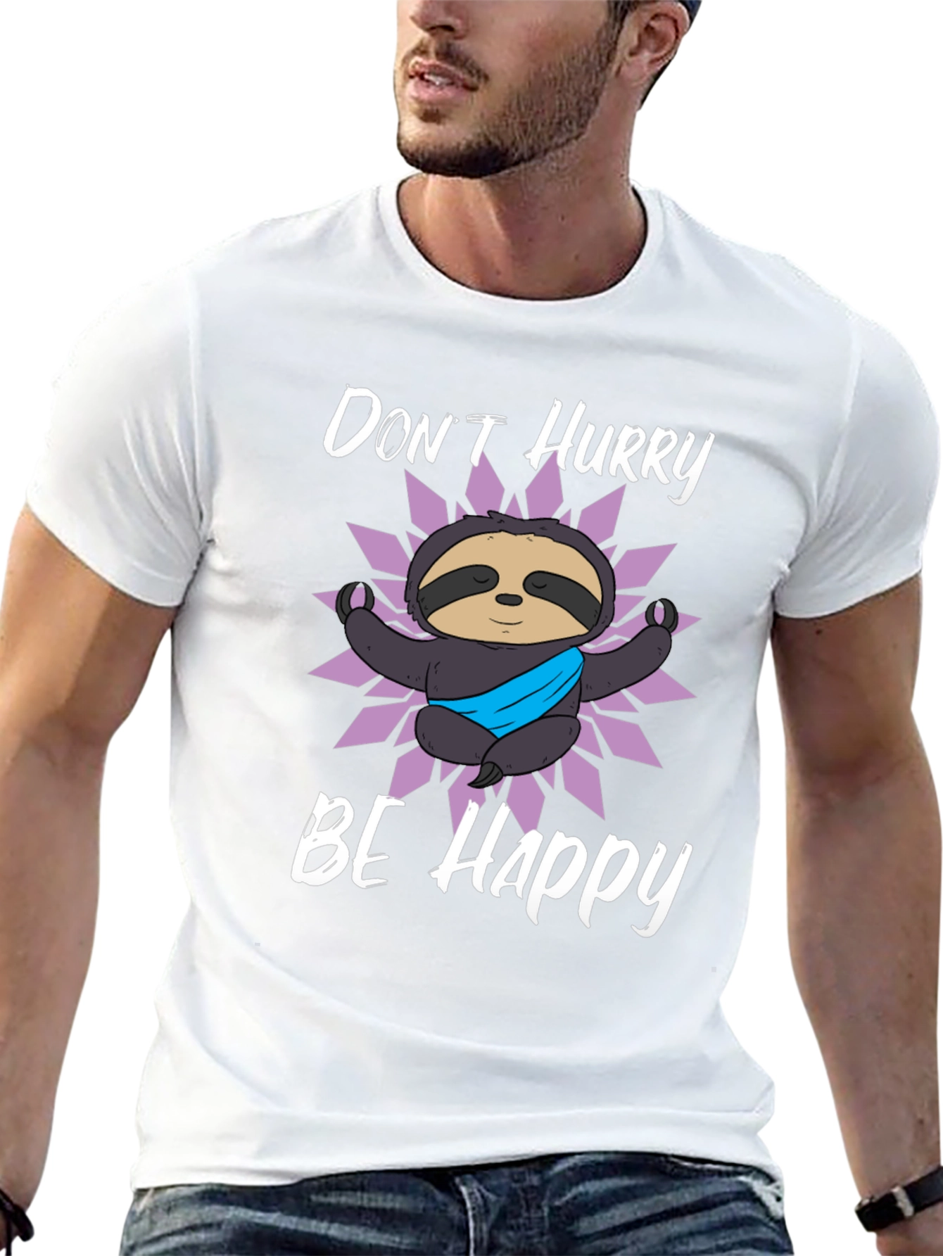 Black Don't Hurry Be Happy Sloth Graphic T-Shirt view 13