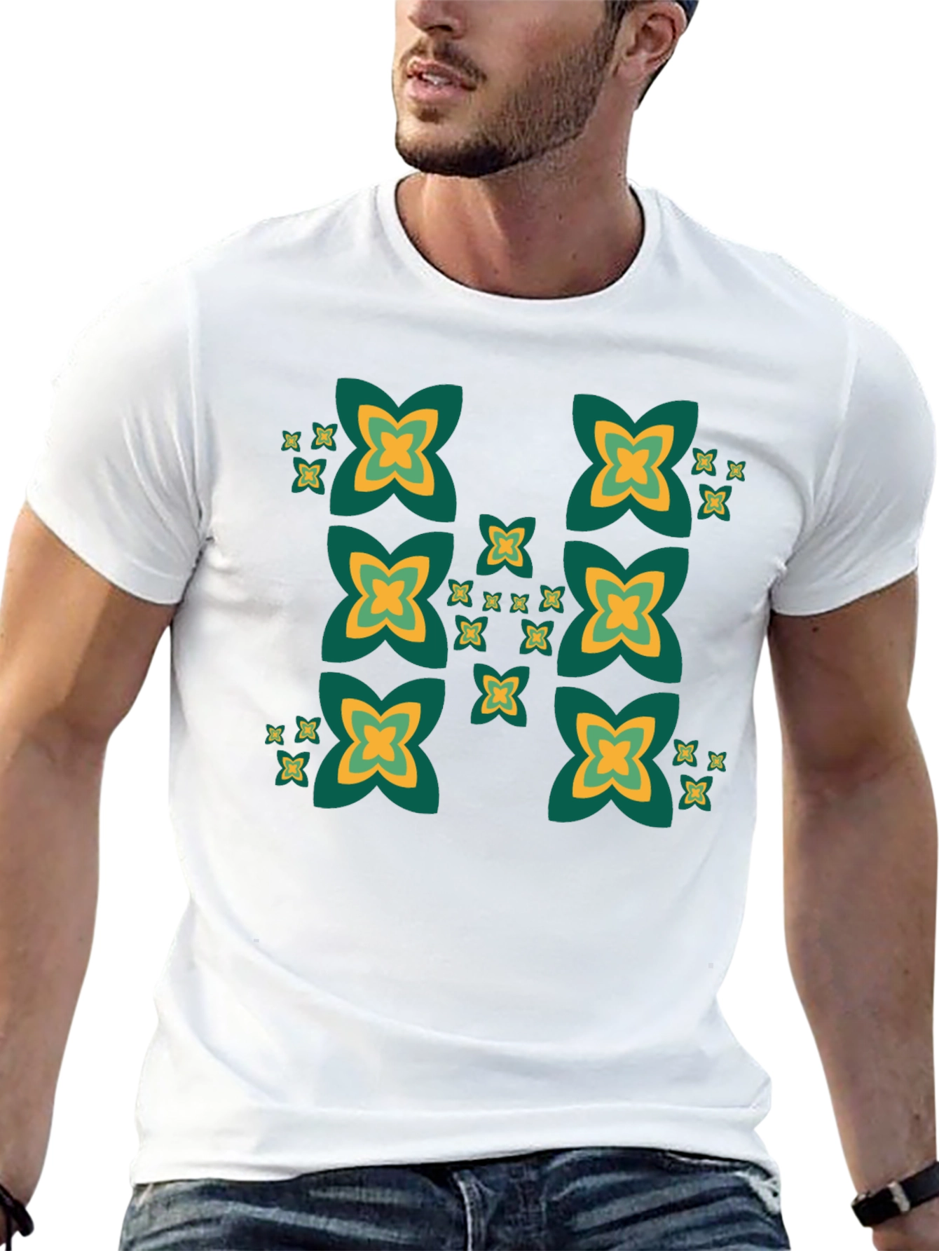 Black Black Tee with Geometric Clover Pattern view 13