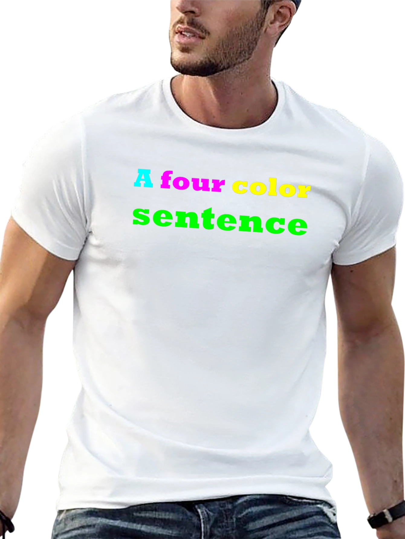 Black Four Color Sentence Graphic Tee - Black Cotton T-Shirt view 13