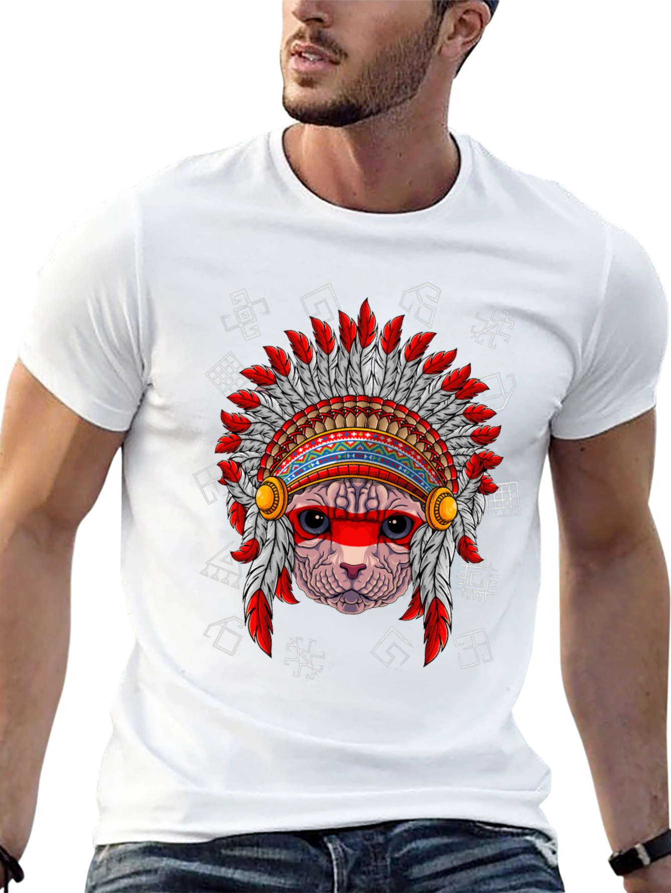 Black Native American Cat T-Shirt, Unique Graphic Tee view 13