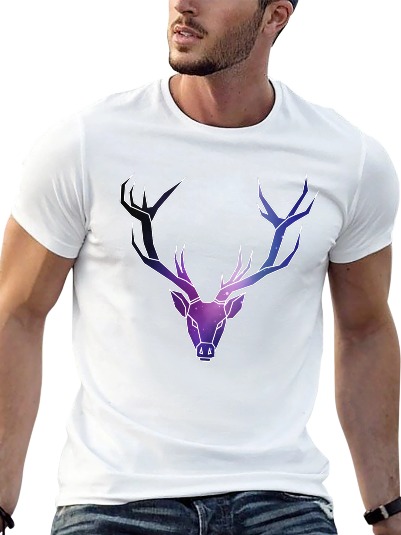 Black Galaxy Deer Graphic Tee - Men's Black T-Shirt view 13