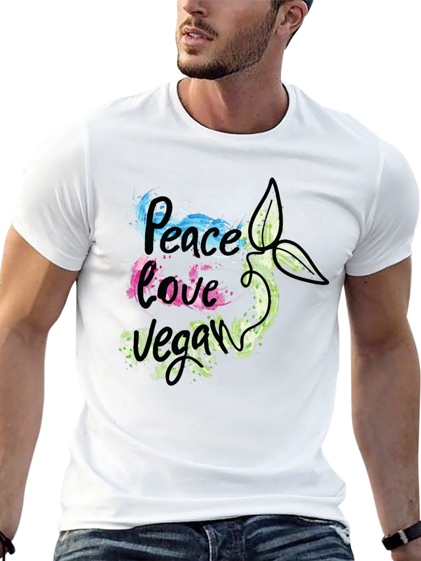 Black Peace Love Vegan Graphic T-Shirt view 13