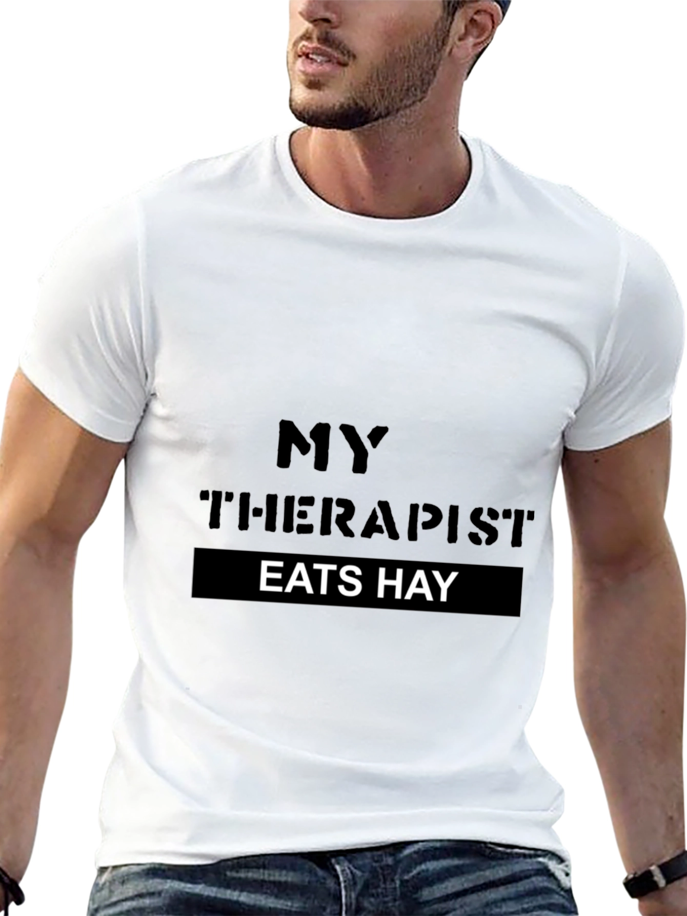 Black My Therapist Eats Hay Novelty T-Shirt view 13