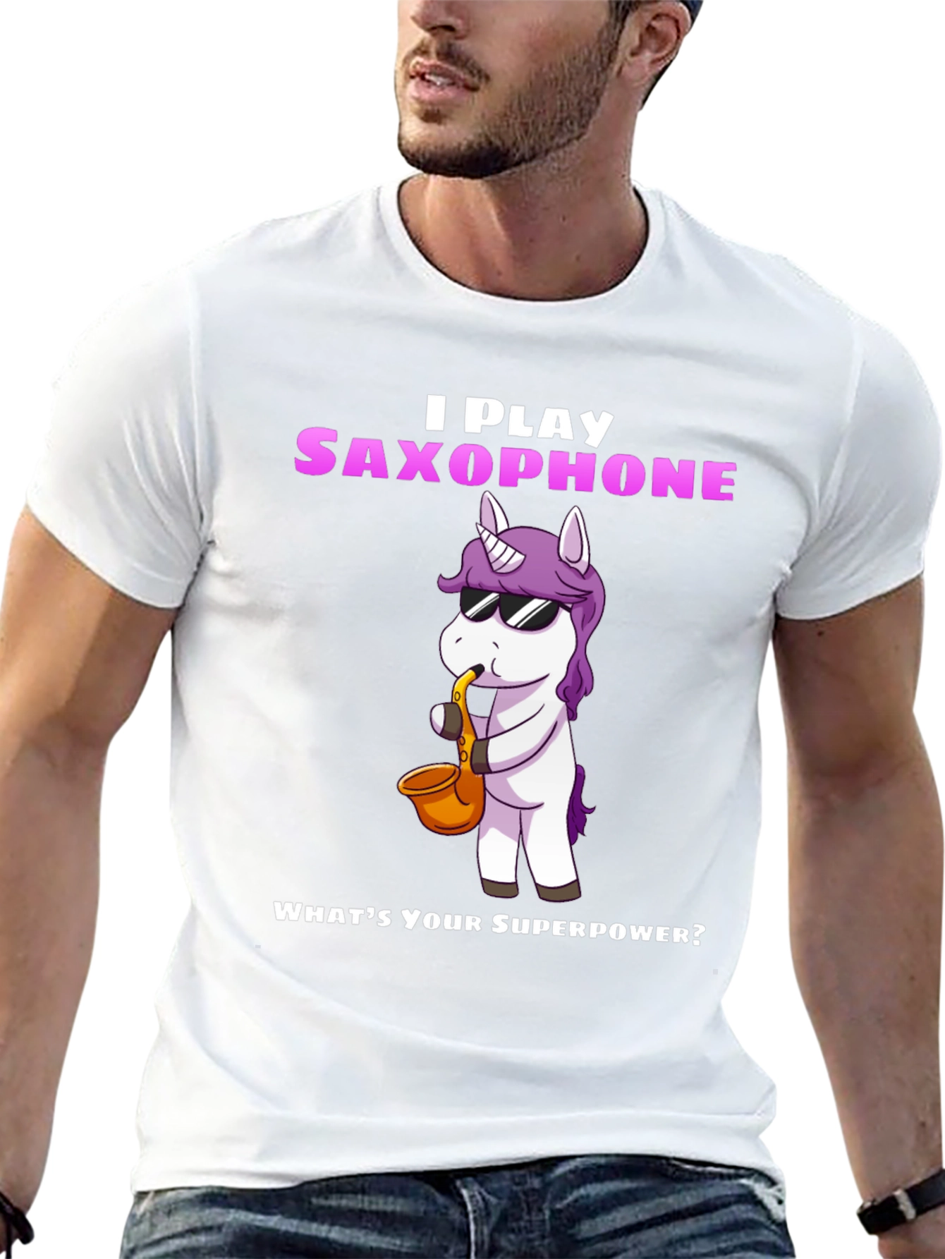 Black Saxophone Playing Unicorn Graphic Tee view 13