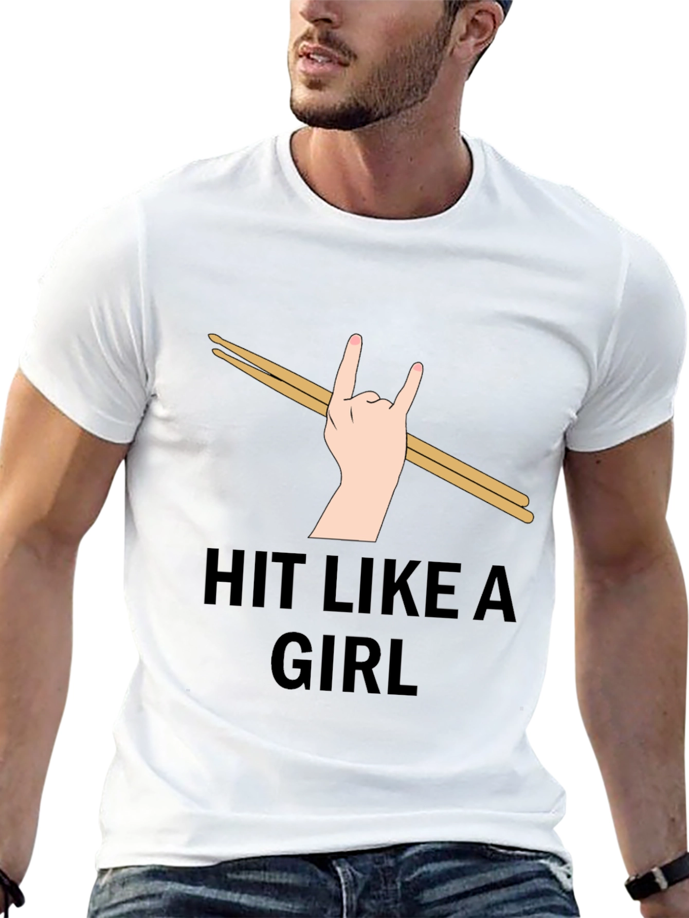 Black Hit Like a Girl Drummer T-Shirt view 13