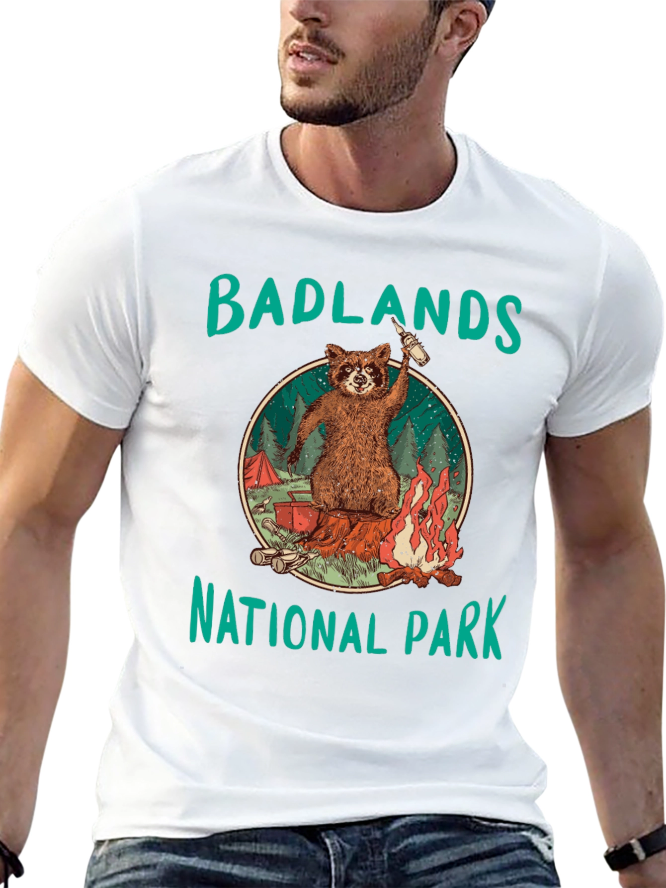 Black Badlands National Park Raccoon Camping Black T-Shirt view 13