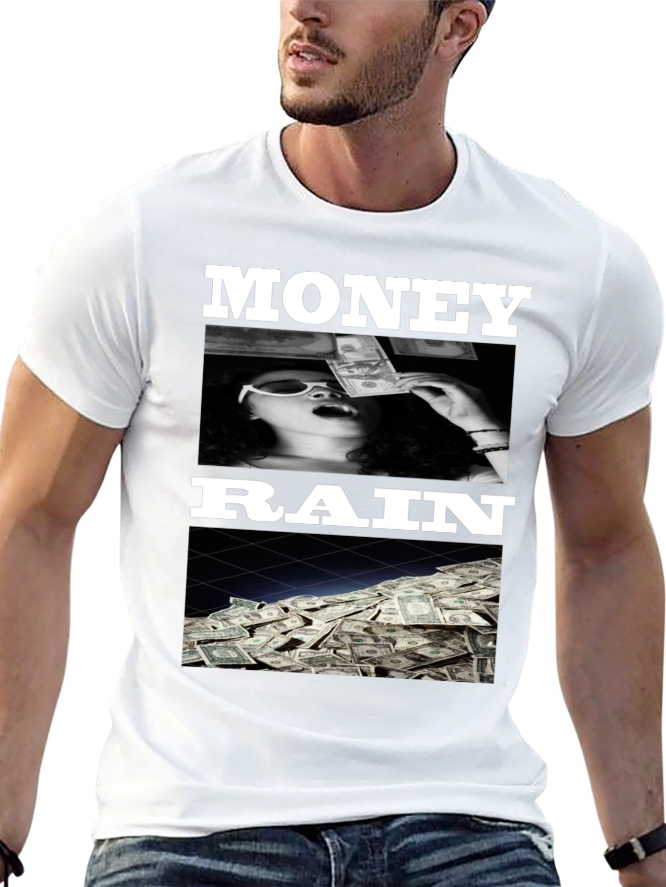 Black Money Rain Graphic Tee - Trendy Black T-Shirt view 13