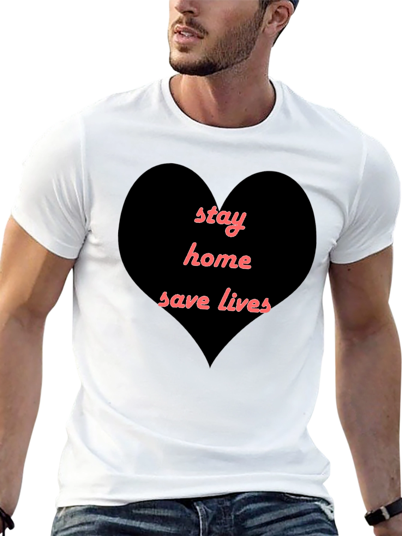 Stay Home Save Lives Heart T-Shirt - Black - 13