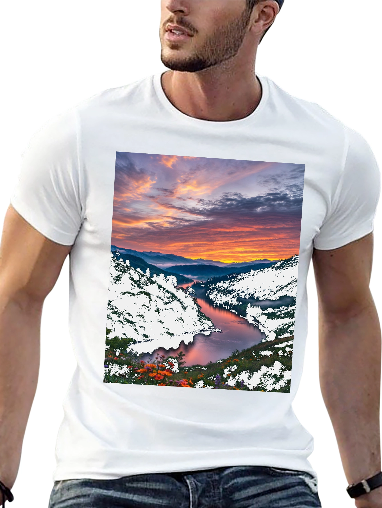 Black Scenic River Sunset T-Shirt view 13