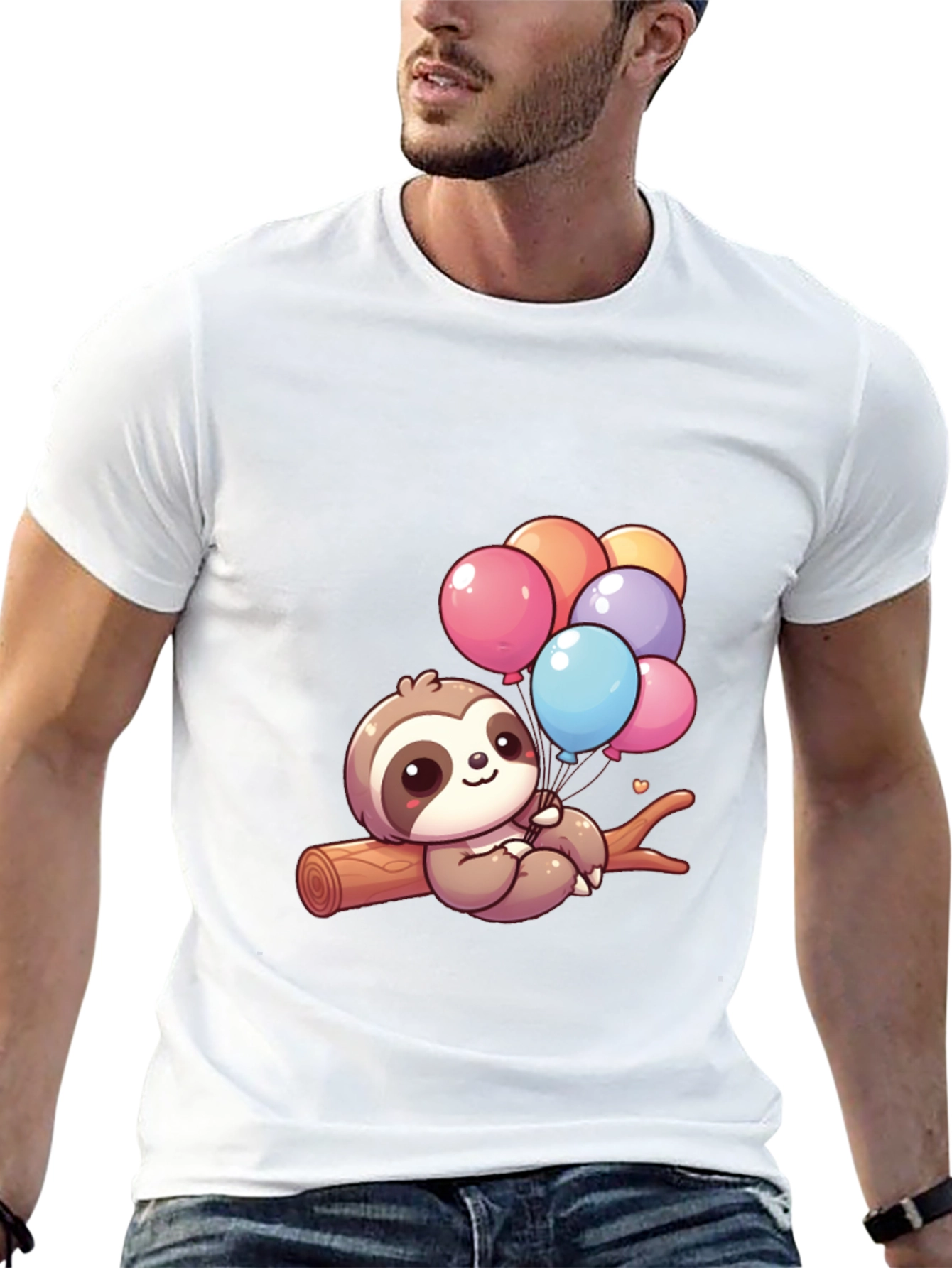 Black Sloth with Balloons Graphic Tee - Cute & Comfy! view 13