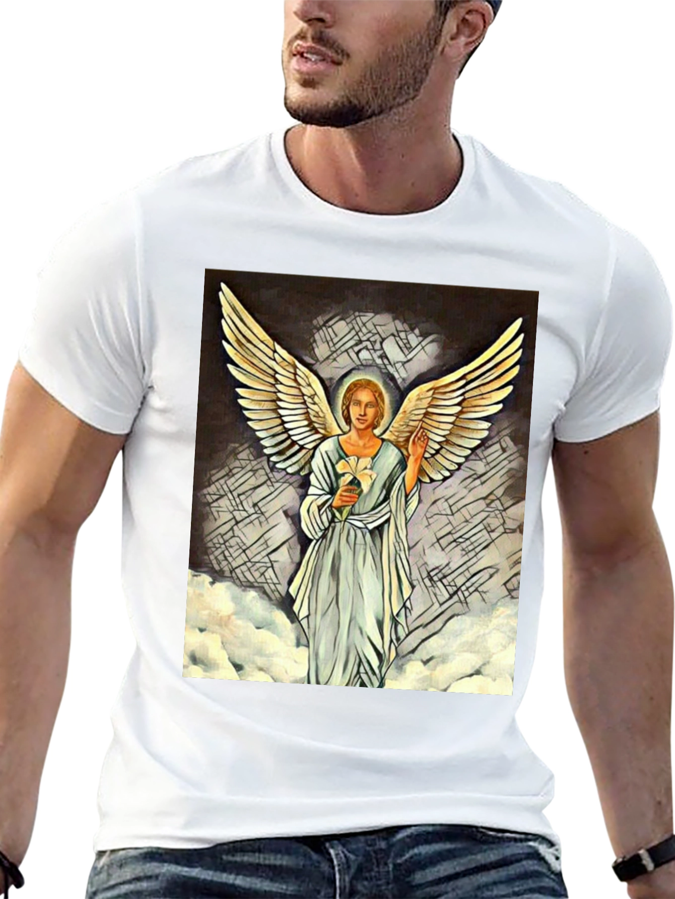 Black Angel Wings Graphic Print Black T-Shirt view 13
