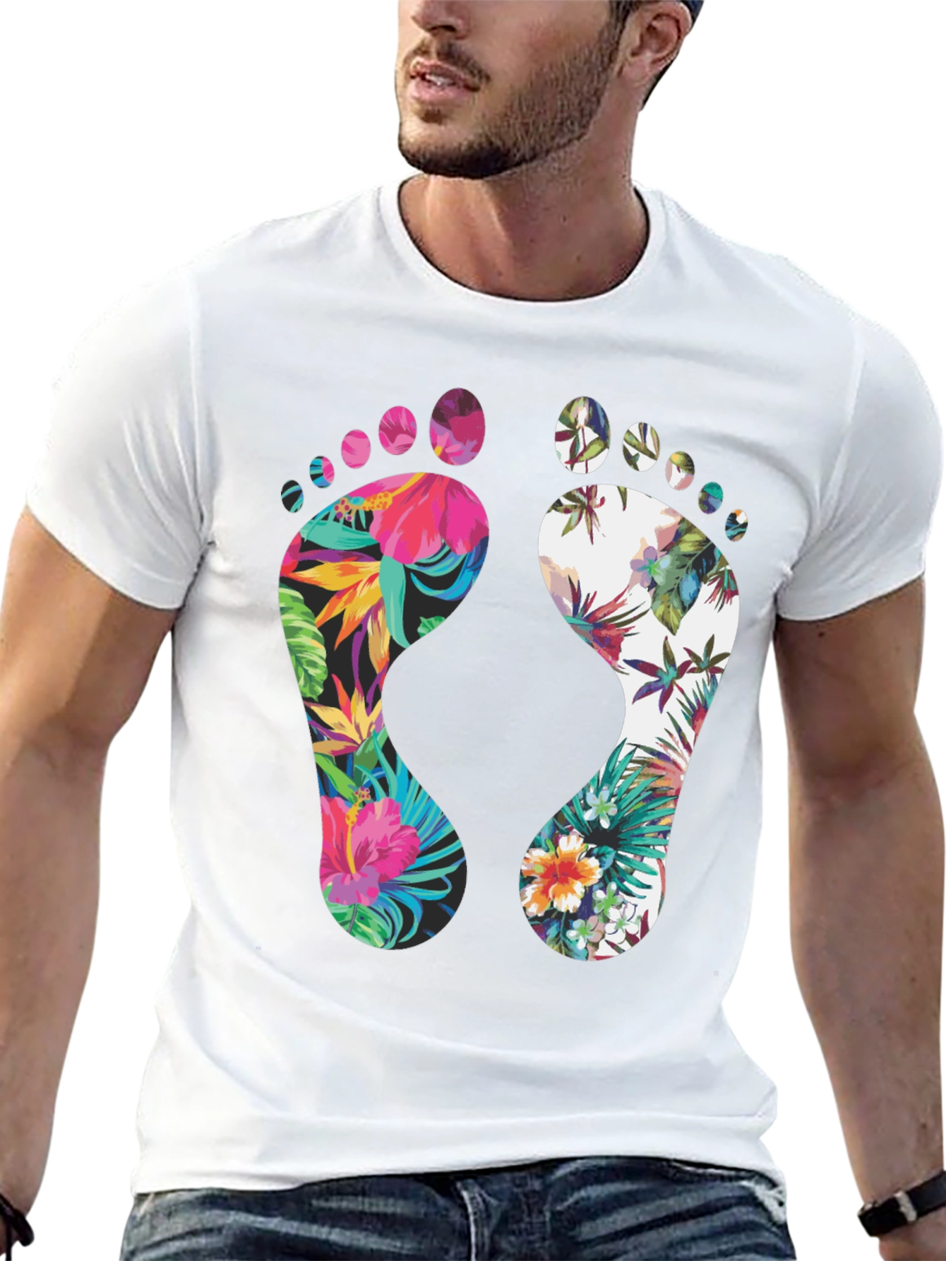 Black Tropical Floral Footprint T-Shirt view 13