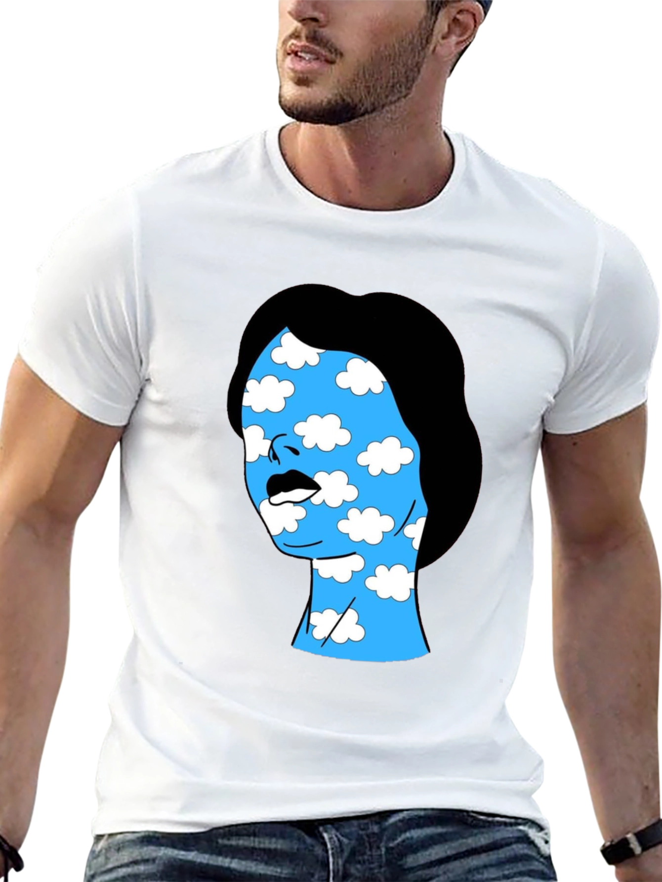 Black Cloud Face Graphic Tee - Black Cotton Blend T-Shirt view 13