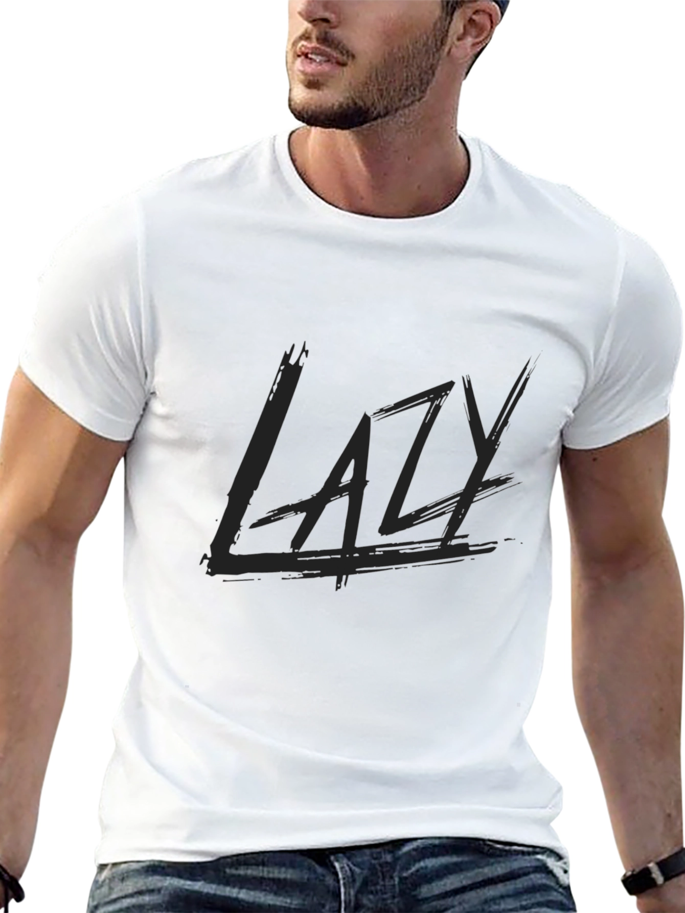 Black Lazy Graphic Print Black T-Shirt view 13