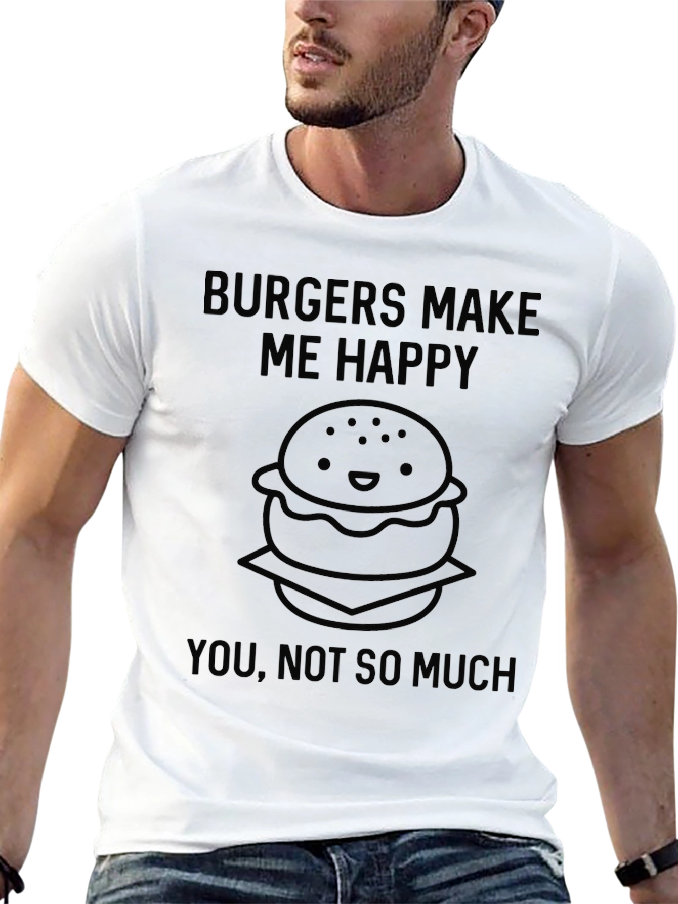 Black Burgers Make Me Happy Graphic Tee - Black Casual T-Shirt view 13