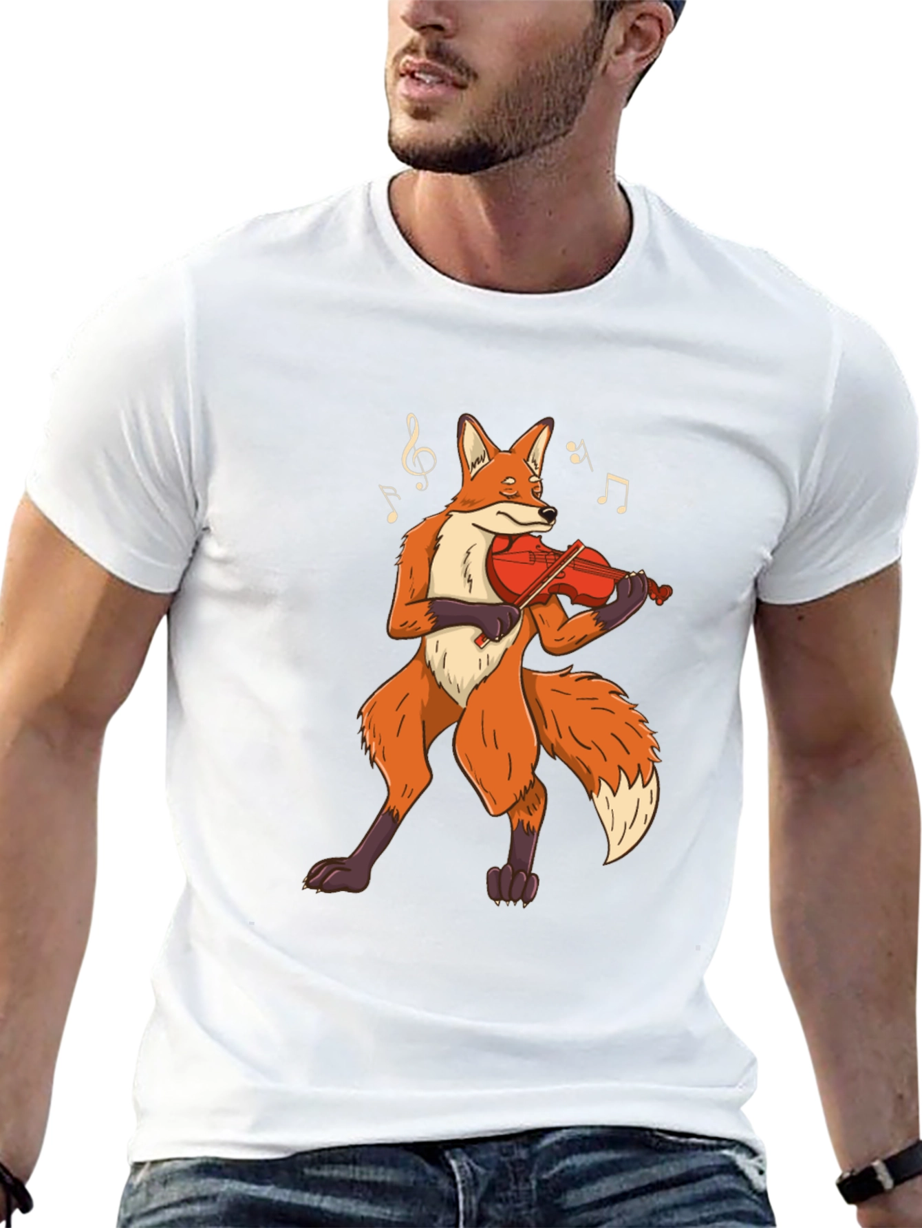 Black Fox Violinist Graphic Tee - Musical Animal Shirt view 13