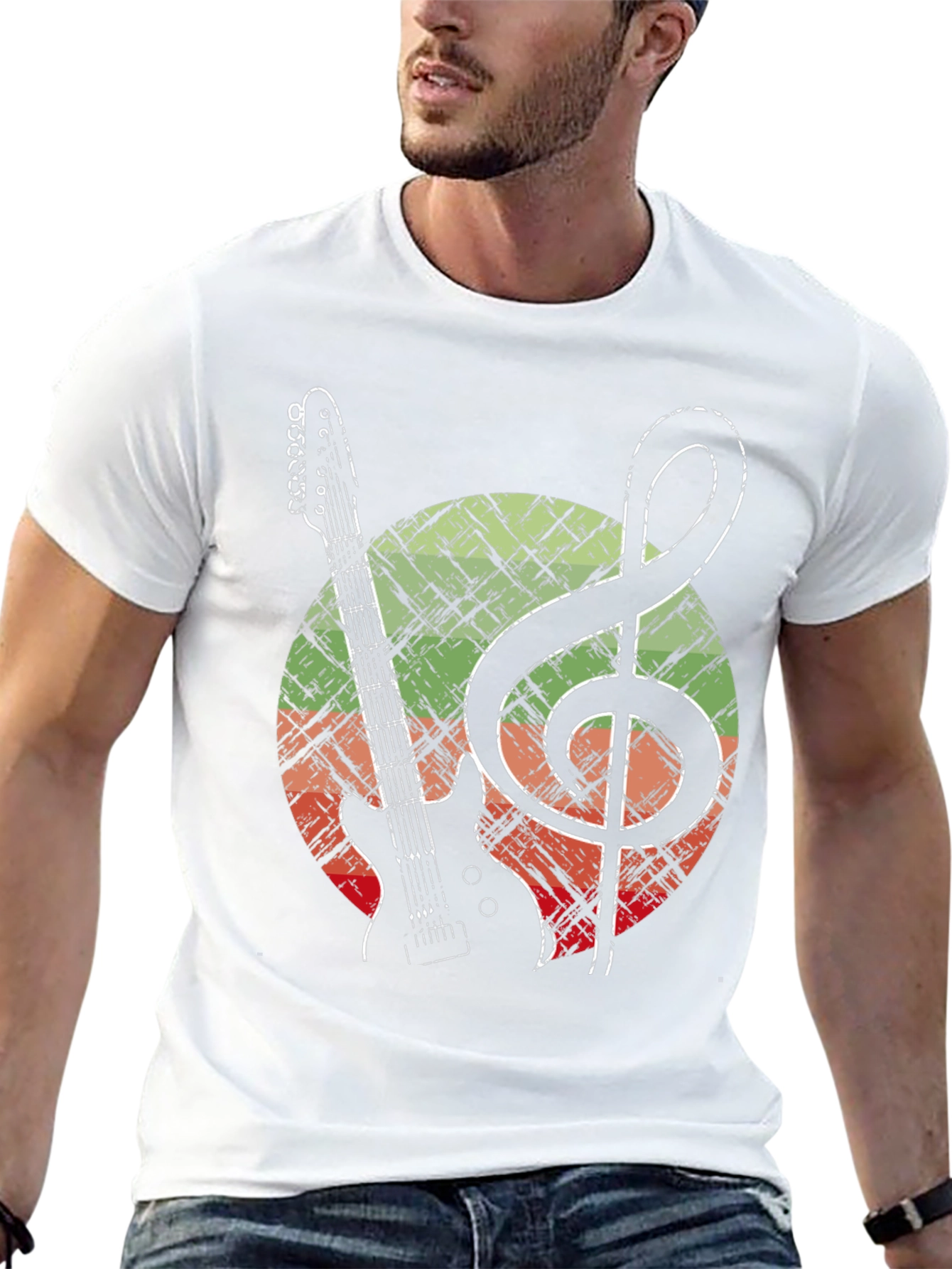 Black Guitar & Treble Clef Graphic Tee - Music Lover Shirt view 13