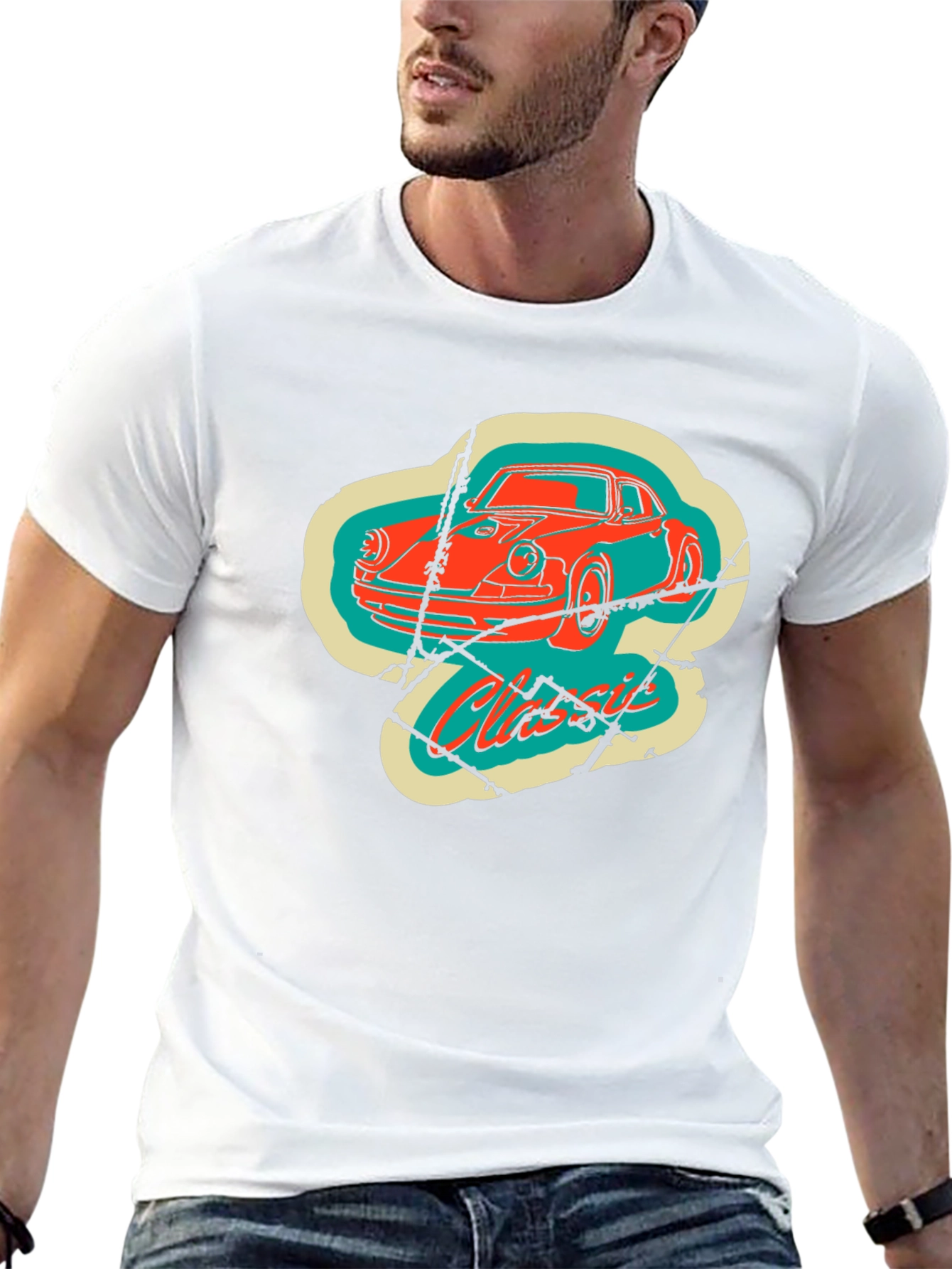 Black Classic Car Graphic Tee - Retro Style Black T-Shirt view 13