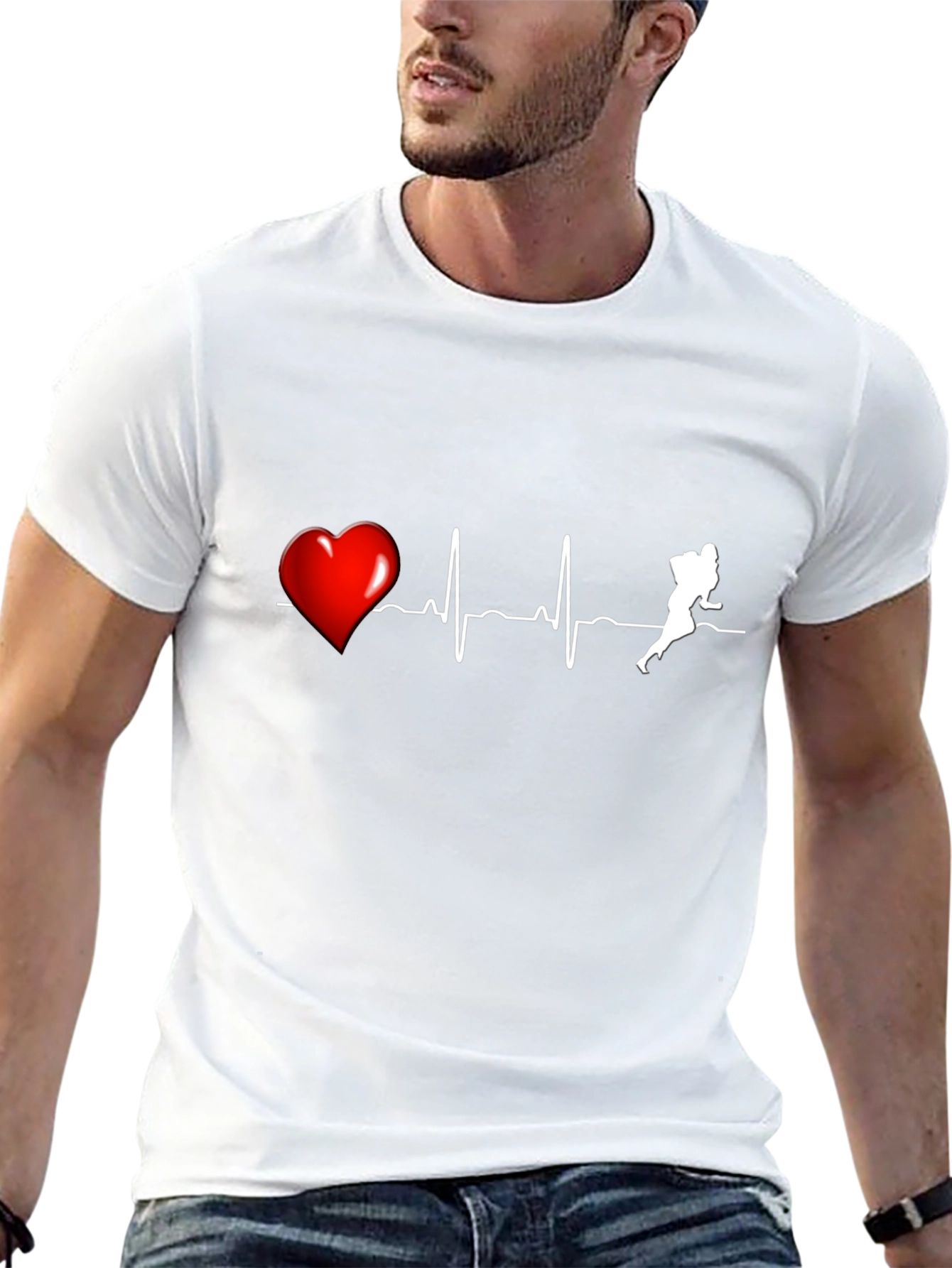 Black Football Heartbeat T-Shirt view 13