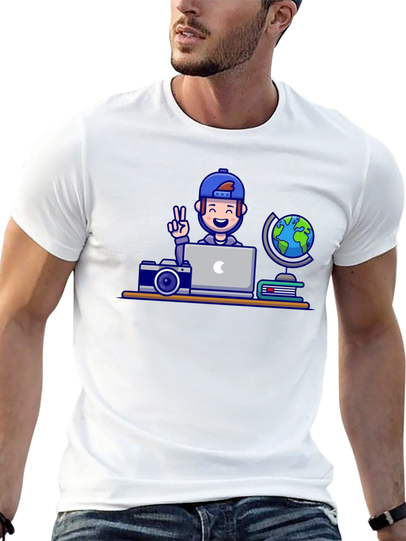 Cartoon Traveler Graphic T-Shirt - 13