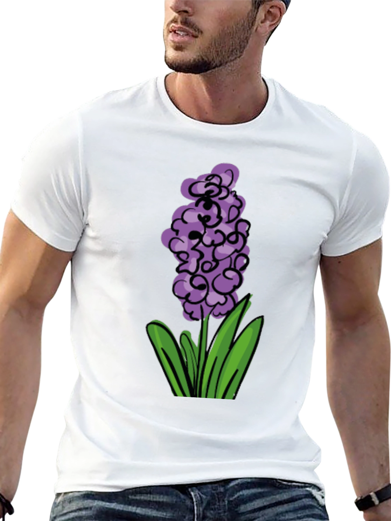 Black Floral Graphic Tee - Purple Hyacinth Design view 13