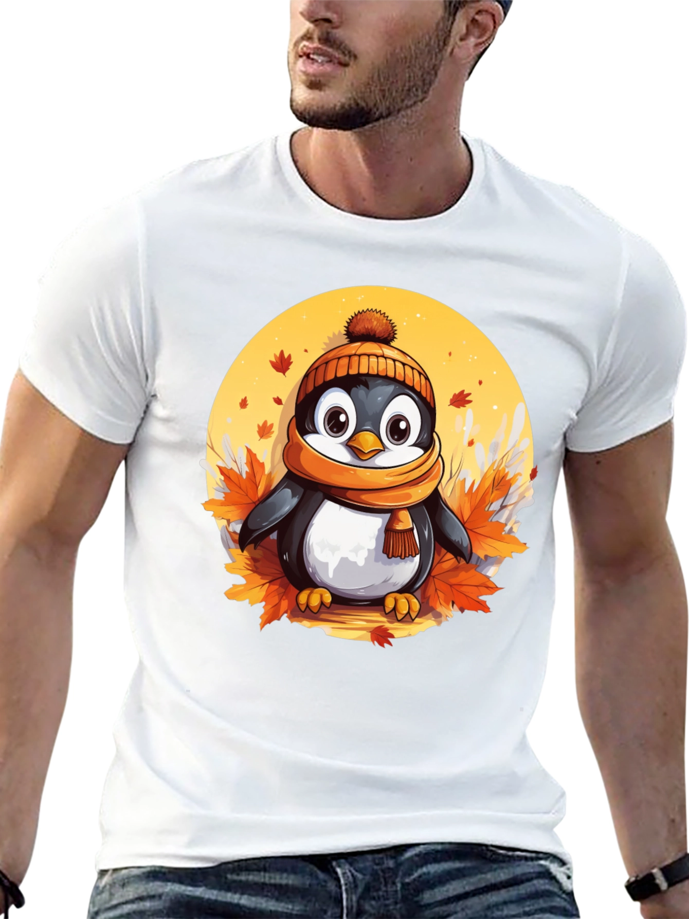 Black Cute Autumn Penguin Graphic Tee view 13