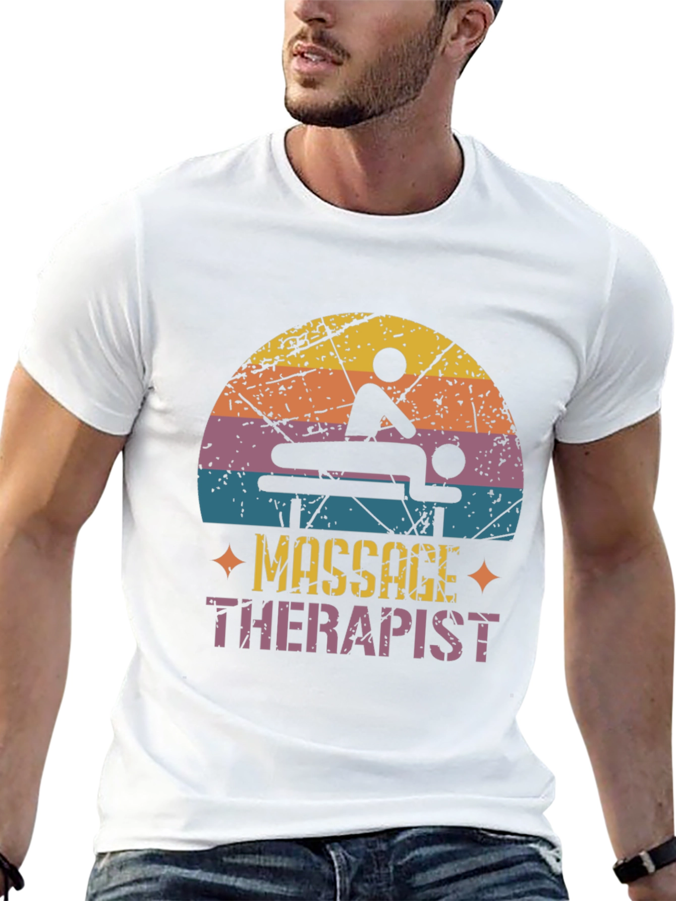 Black Massage Therapist Retro T-Shirt view 13