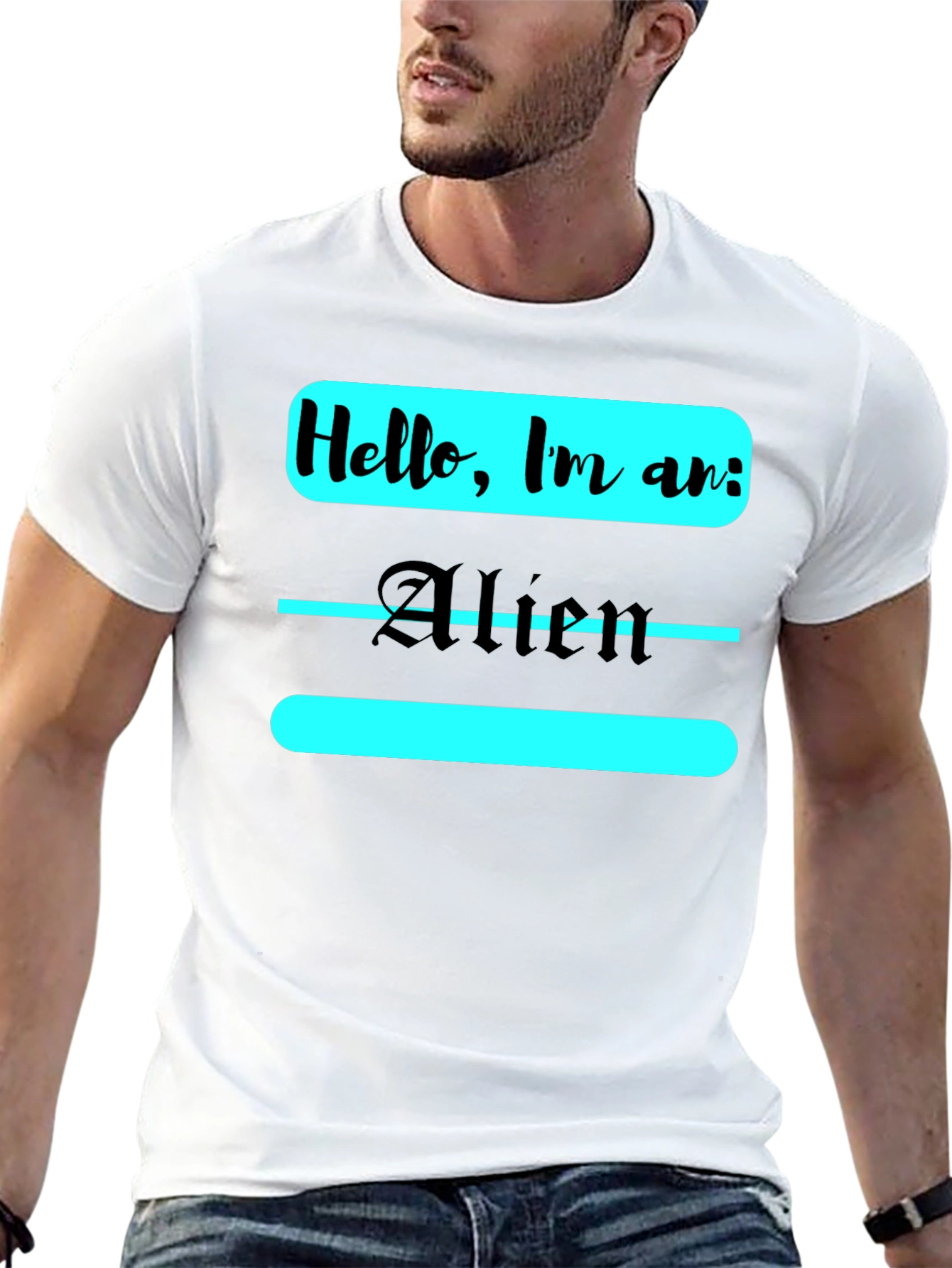 Black Hello, I'm an Alien T-Shirt view 13