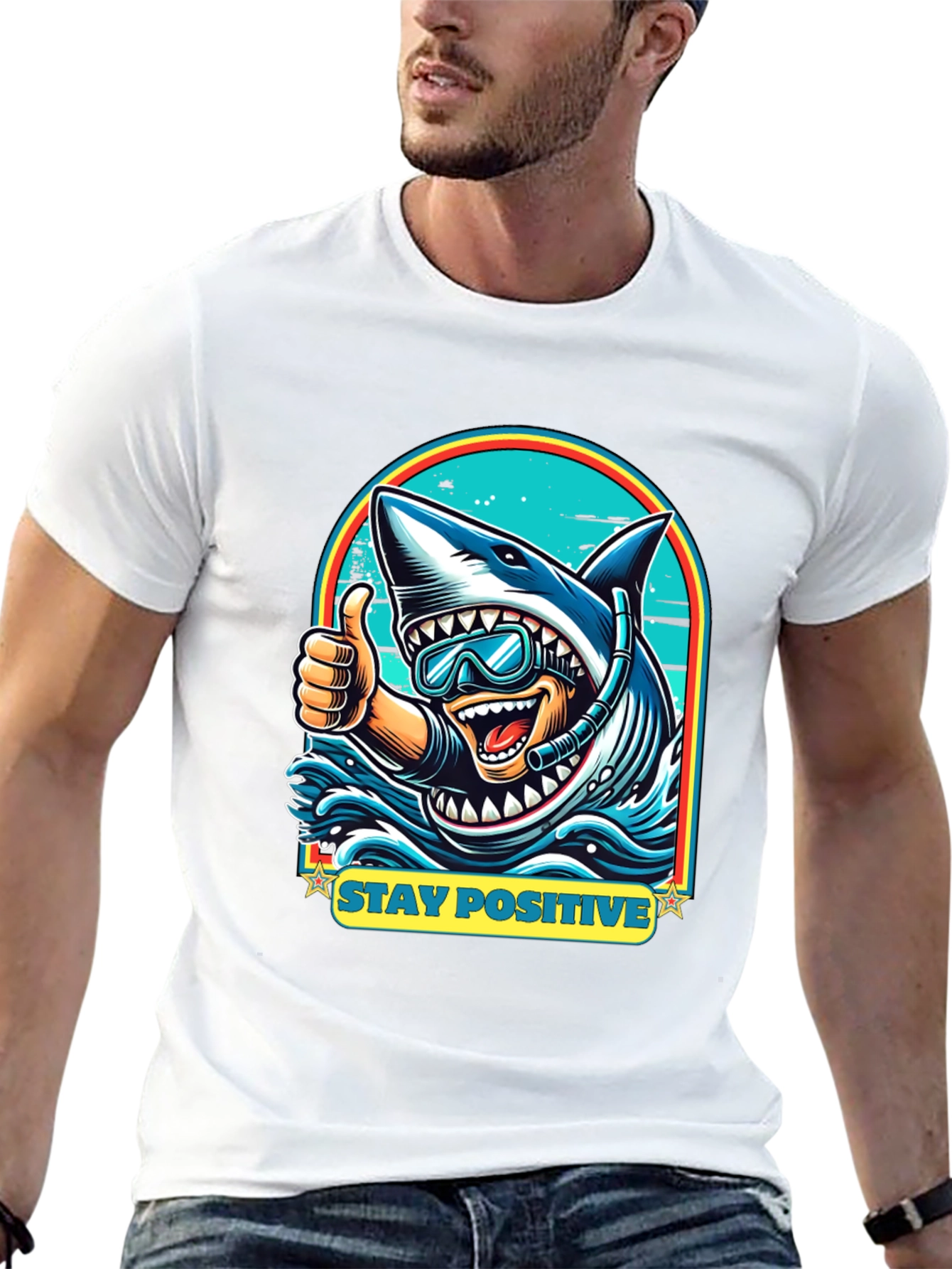 Black Stay Positive Shark Diver Graphic Tee - Black view 13