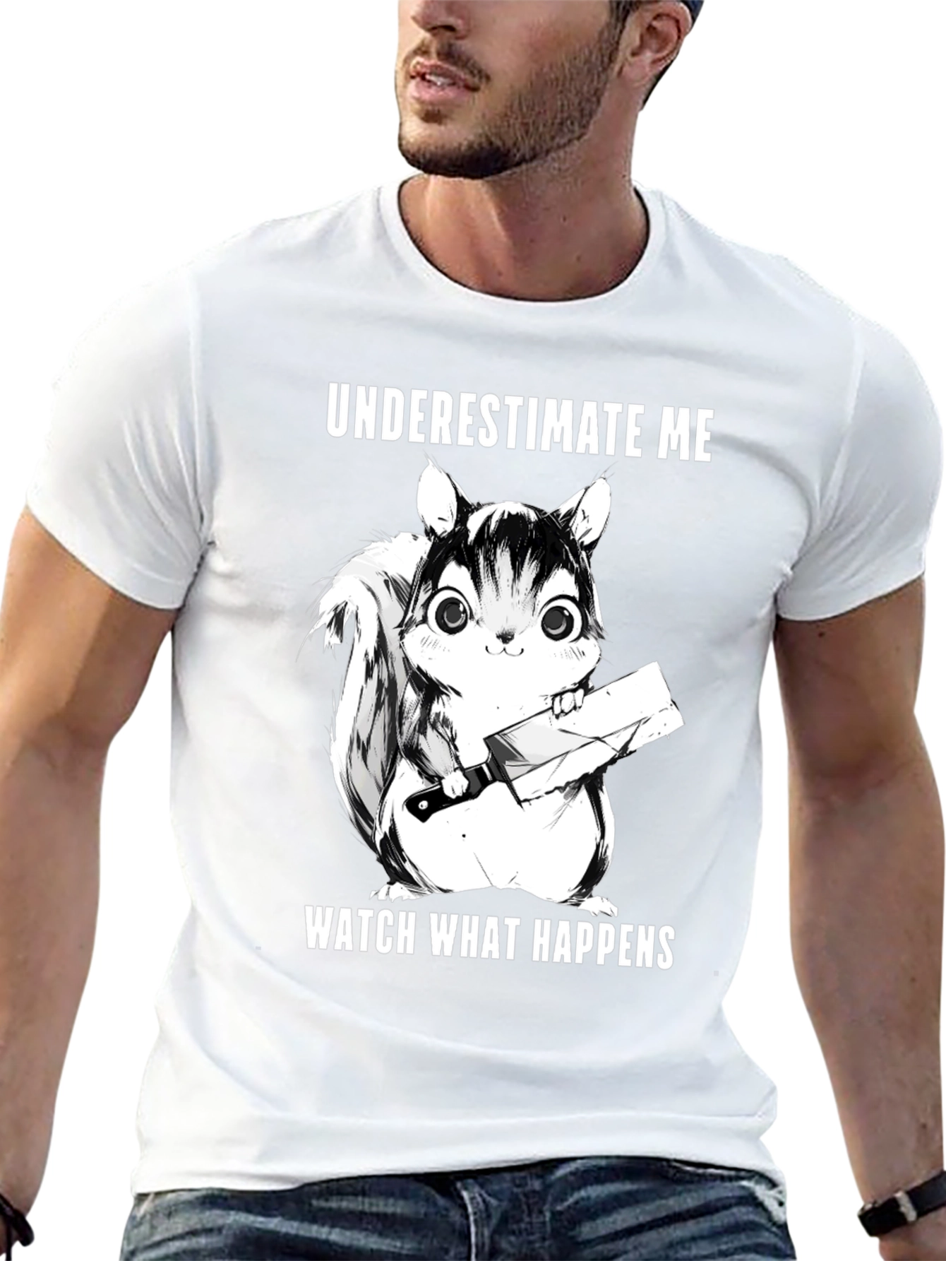Black Underestimate Me Squirrel T-Shirt - Funny Graphic Tee view 13