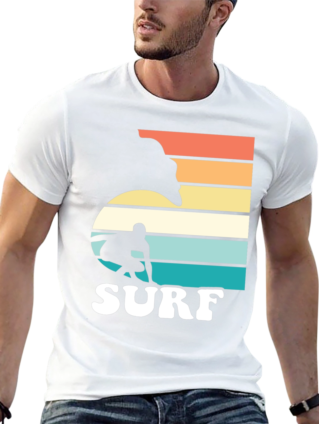 Black Retro Surf Graphic T-Shirt - Surfer Silhouette view 13