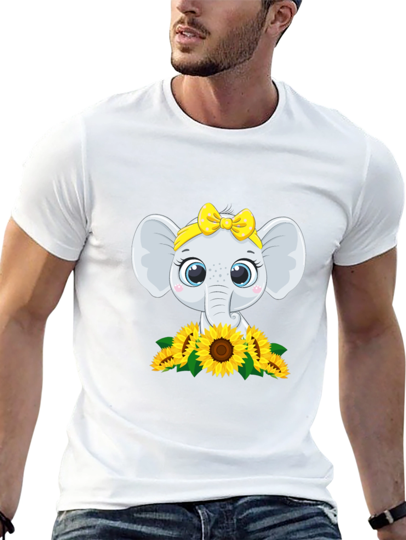 Black Cute Elephant Sunflower Graphic Tee view 13