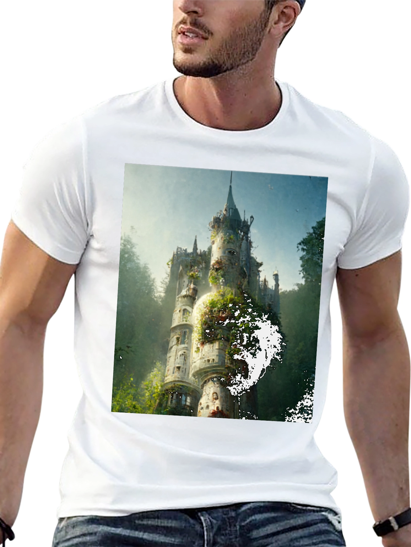 Black Enchanted Castle Graphic Tee - Black Cotton Comfort view 13