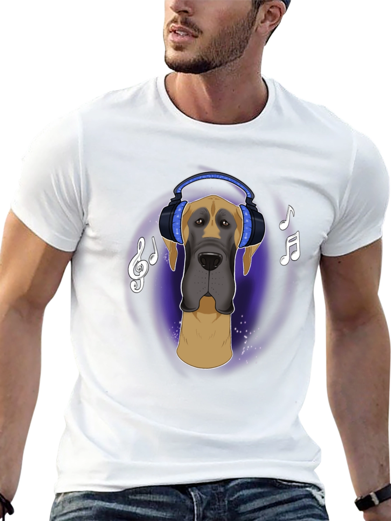 Black Dog with Headphones T-Shirt - Music Lover Tee view 13