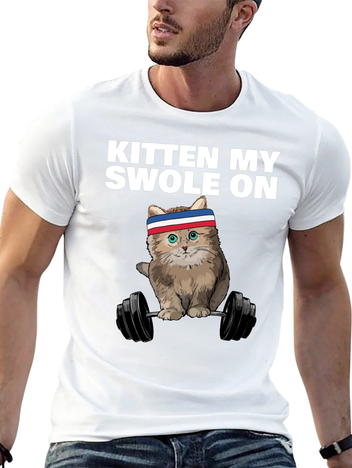 Black Kitten My Swole On T-Shirt - Weightlifting Cat view 13