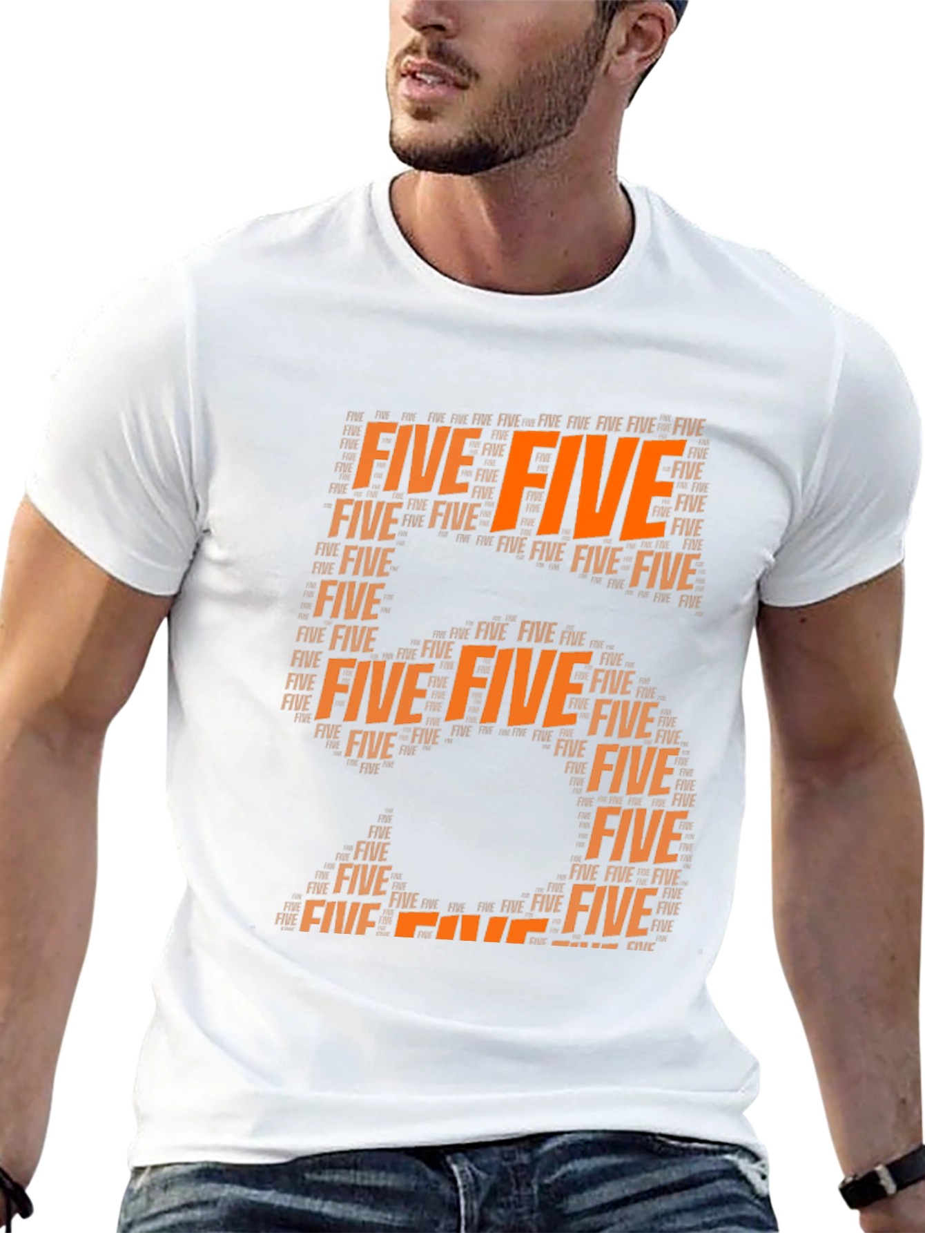 Black Five Typography Graphic Tee - Stylish Number T-Shirt view 13