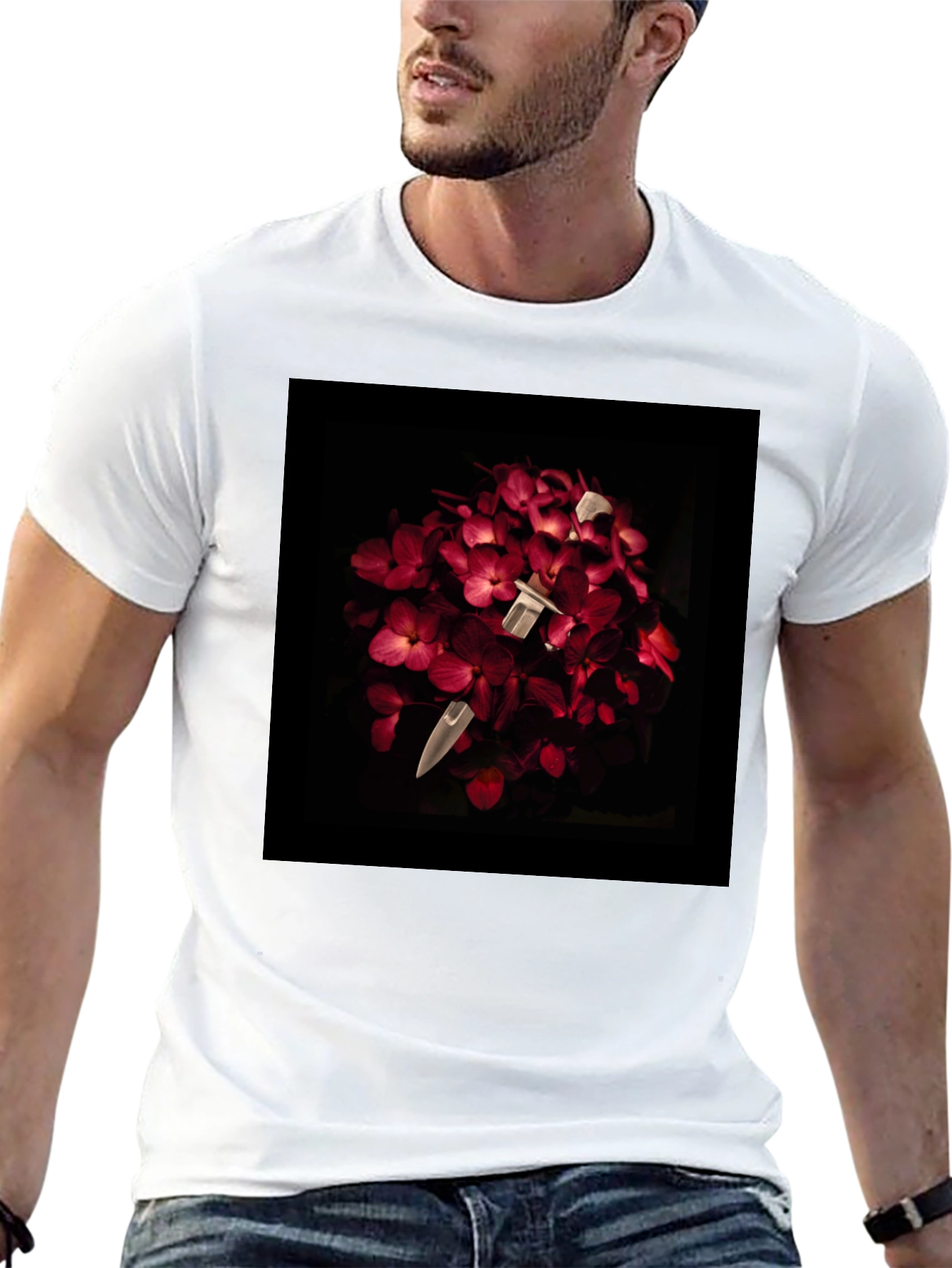 Black Floral Dagger Tee - Edgy & Unique Style view 13