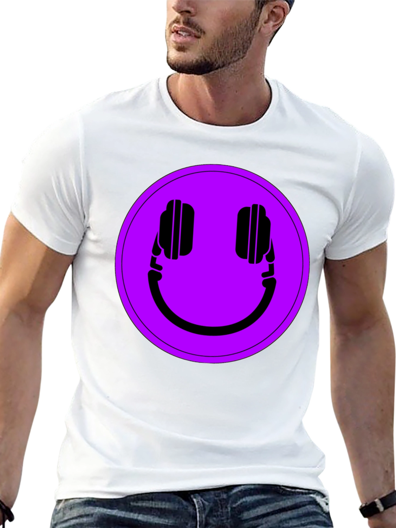 Black Headphone Smiley T-Shirt - Black Casual Tee view 13