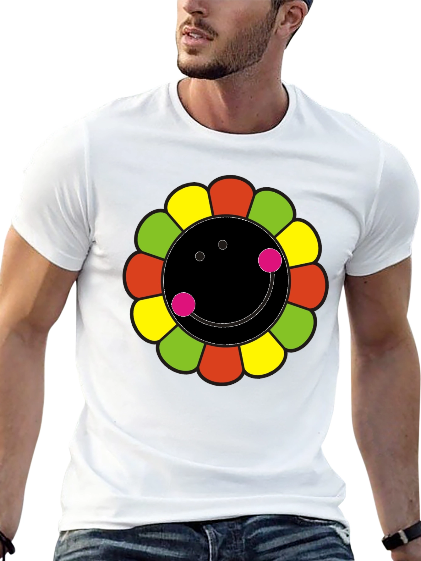 Black Funky Flower Smiley Black T-Shirt view 13
