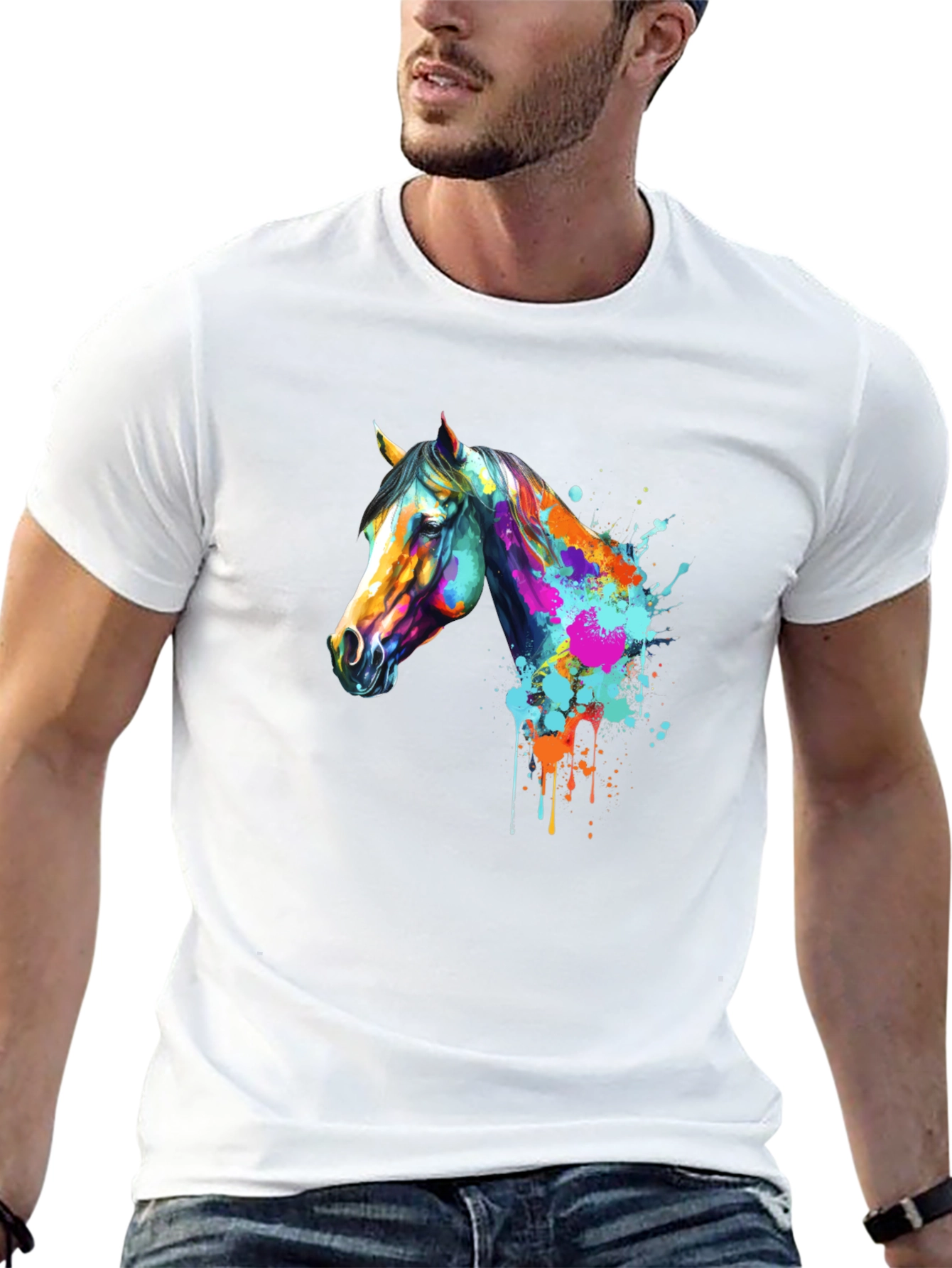 Black Abstract Horse Graphic T-Shirt view 13