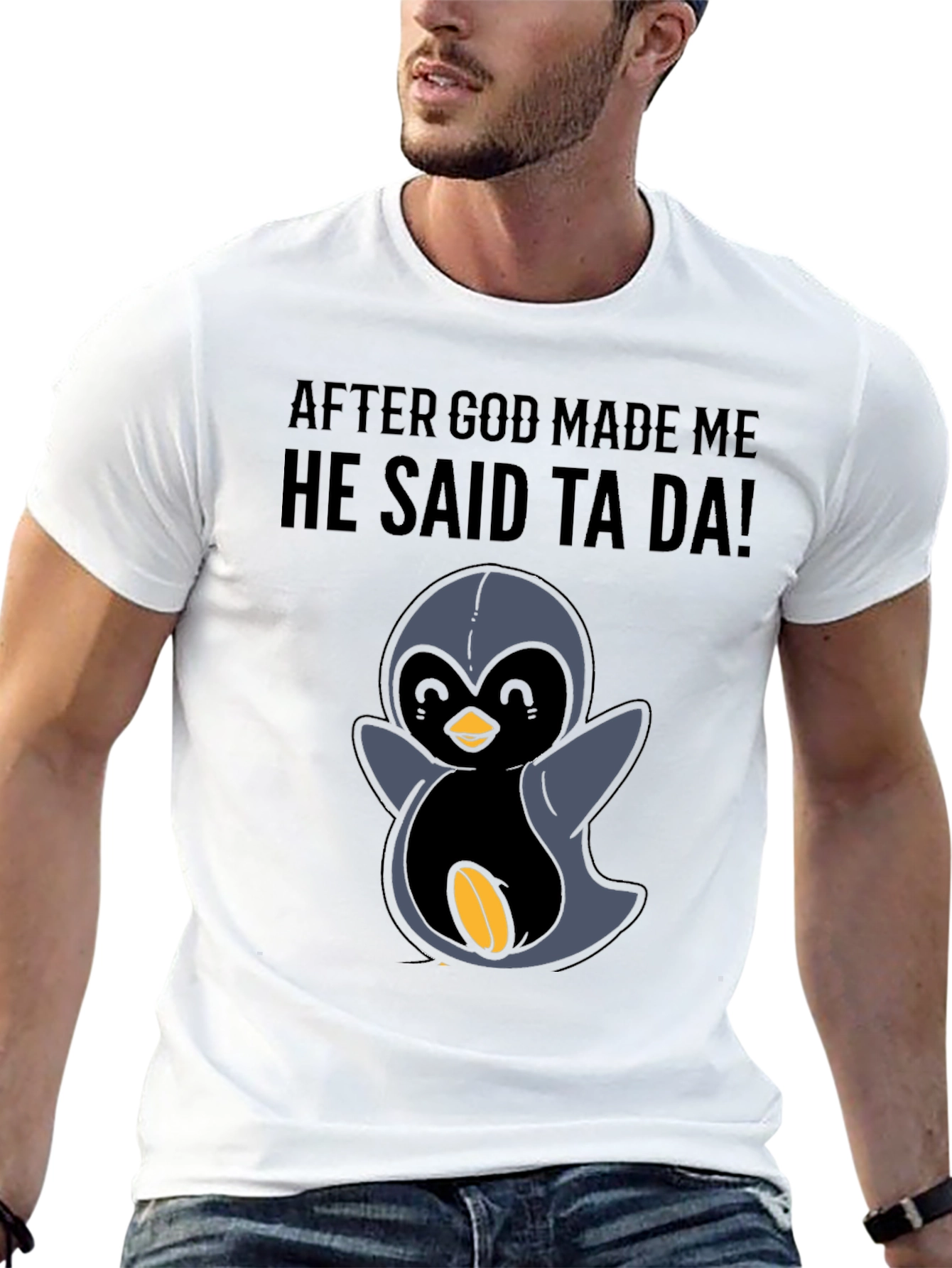 Black Funny Penguin T-Shirt - 'After God Made Me' view 13