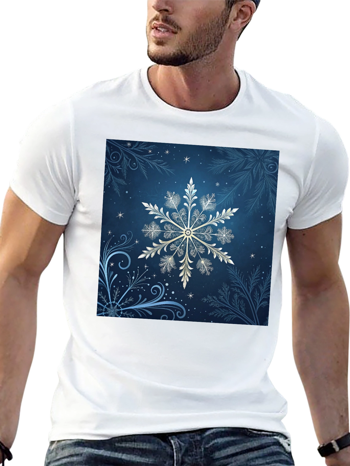 Black Snowflake Graphic Tee - Black Cotton Blend view 13