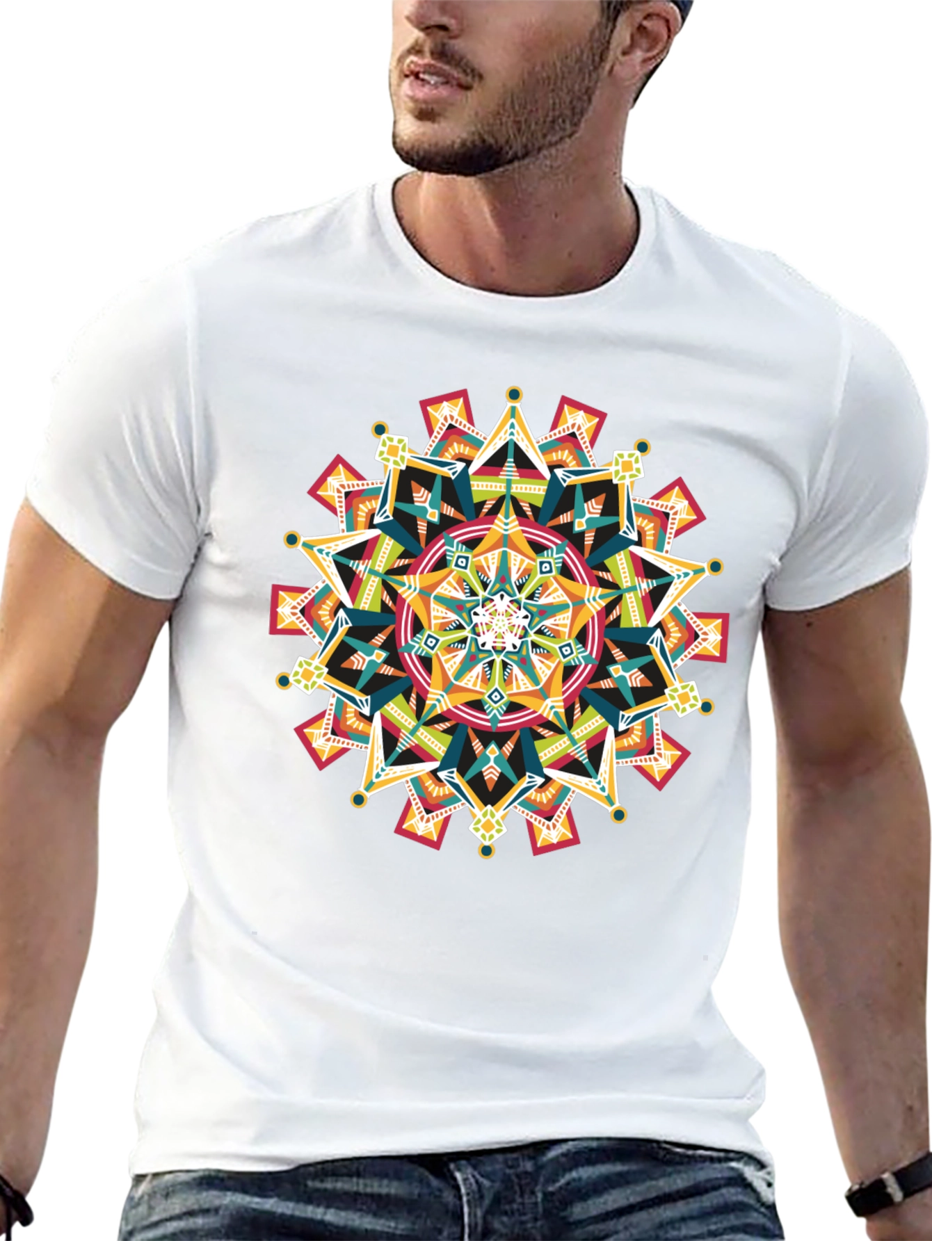 Black Geometric Mandala Graphic Black T-Shirt view 13