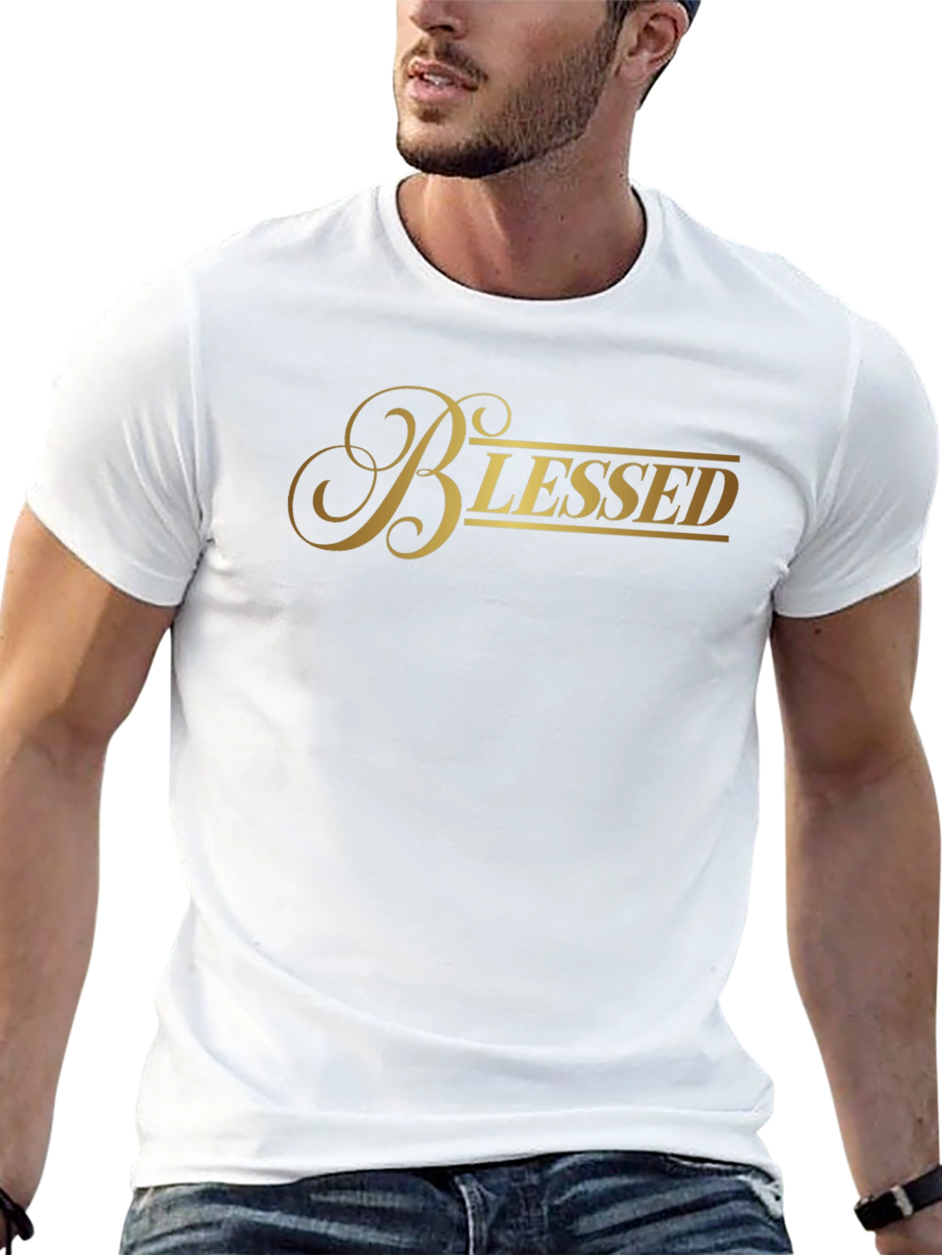 Black Blessed Black T-Shirt - Gold Lettering view 13